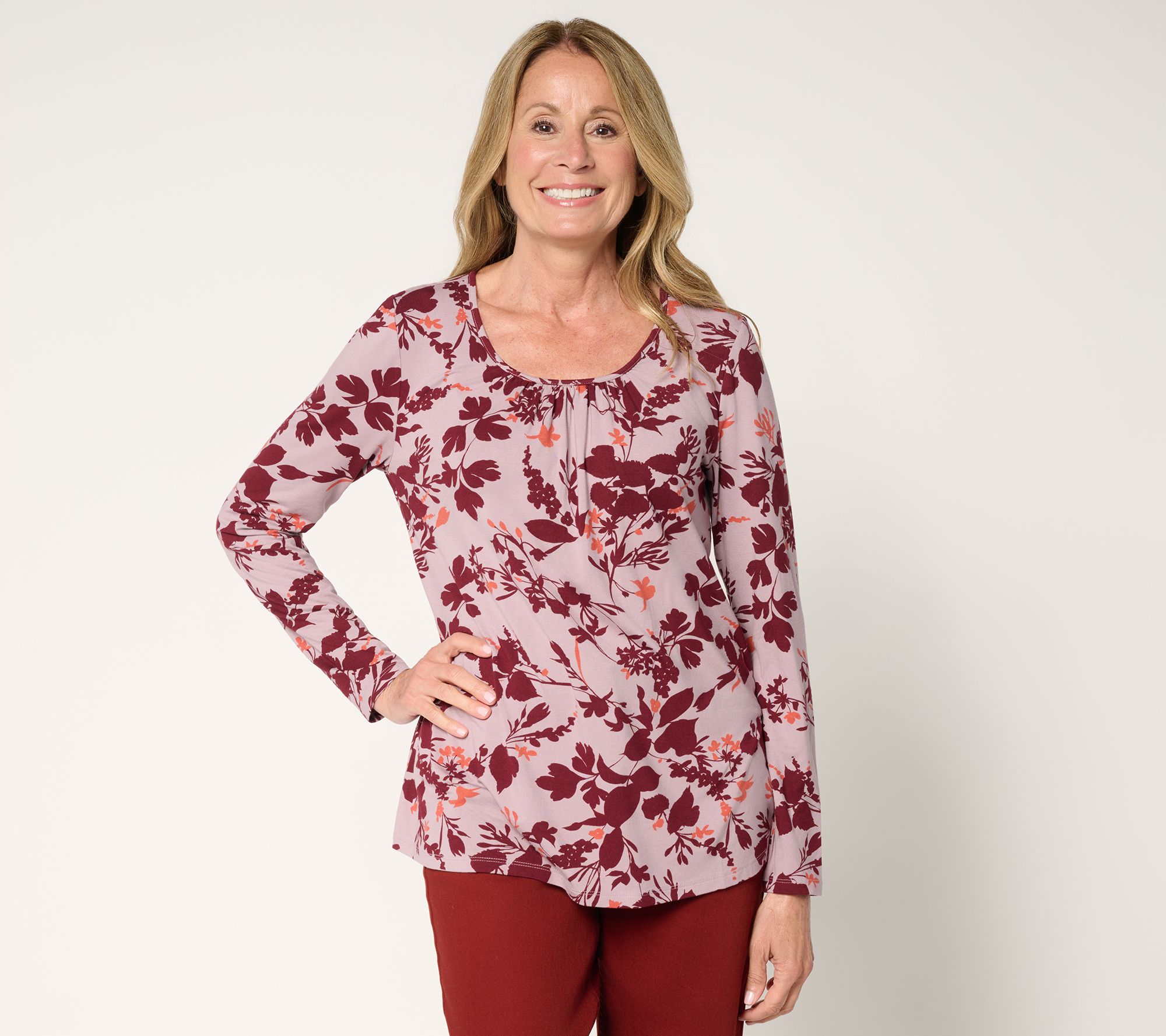 LOGO by Lori Goldstein Printed Scoop Neck Rayon 230 Top