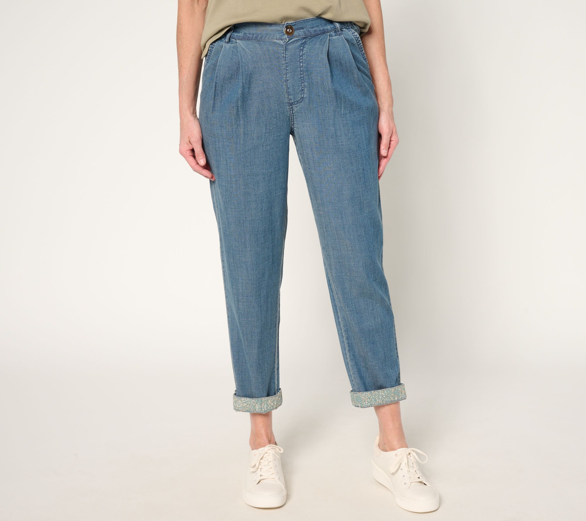 "As Is" AnyBody Petite Drapey Denim Pull On Tapered Ankle Pants