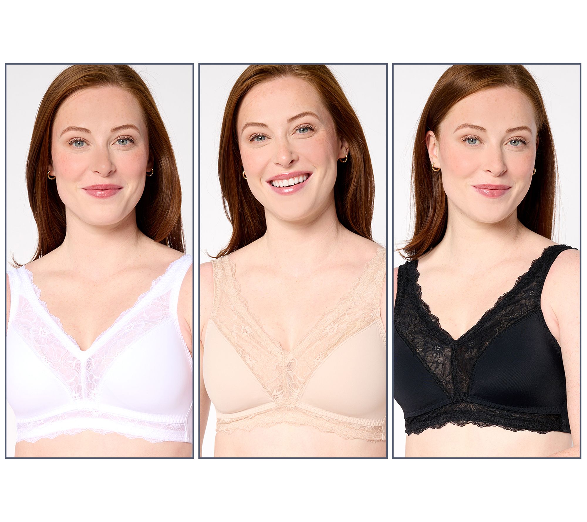 "As Is" Breezies Soft Support Lace Wirefree Unlined Bra S/3