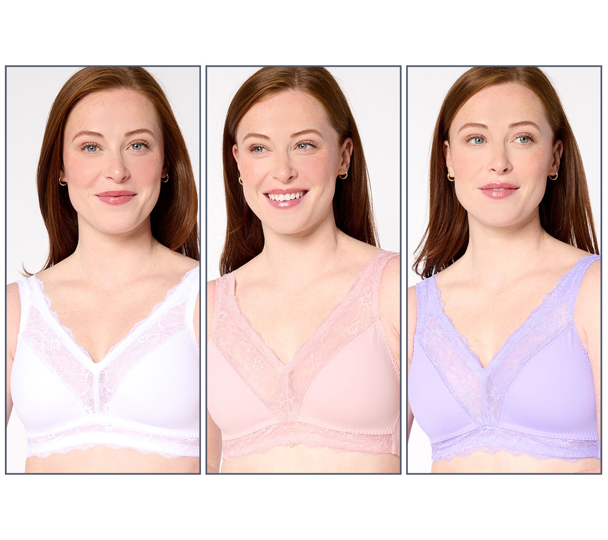 "As Is" Breezies Soft Support Lace Wirefree Unlined Bra S/3
