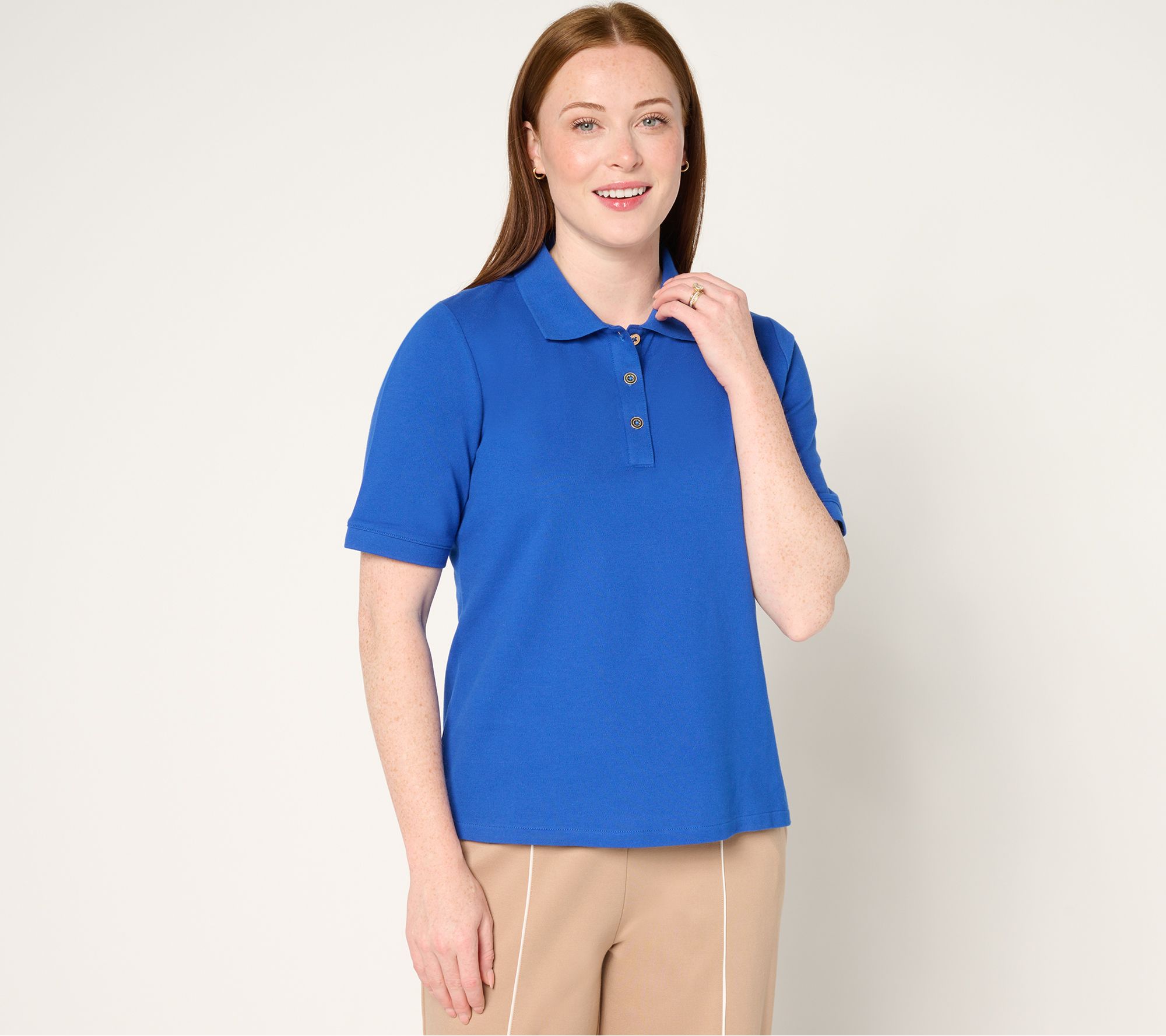 "As Is" Isaac Mizrahi Live! Essentials Cotton Pique Polo Top