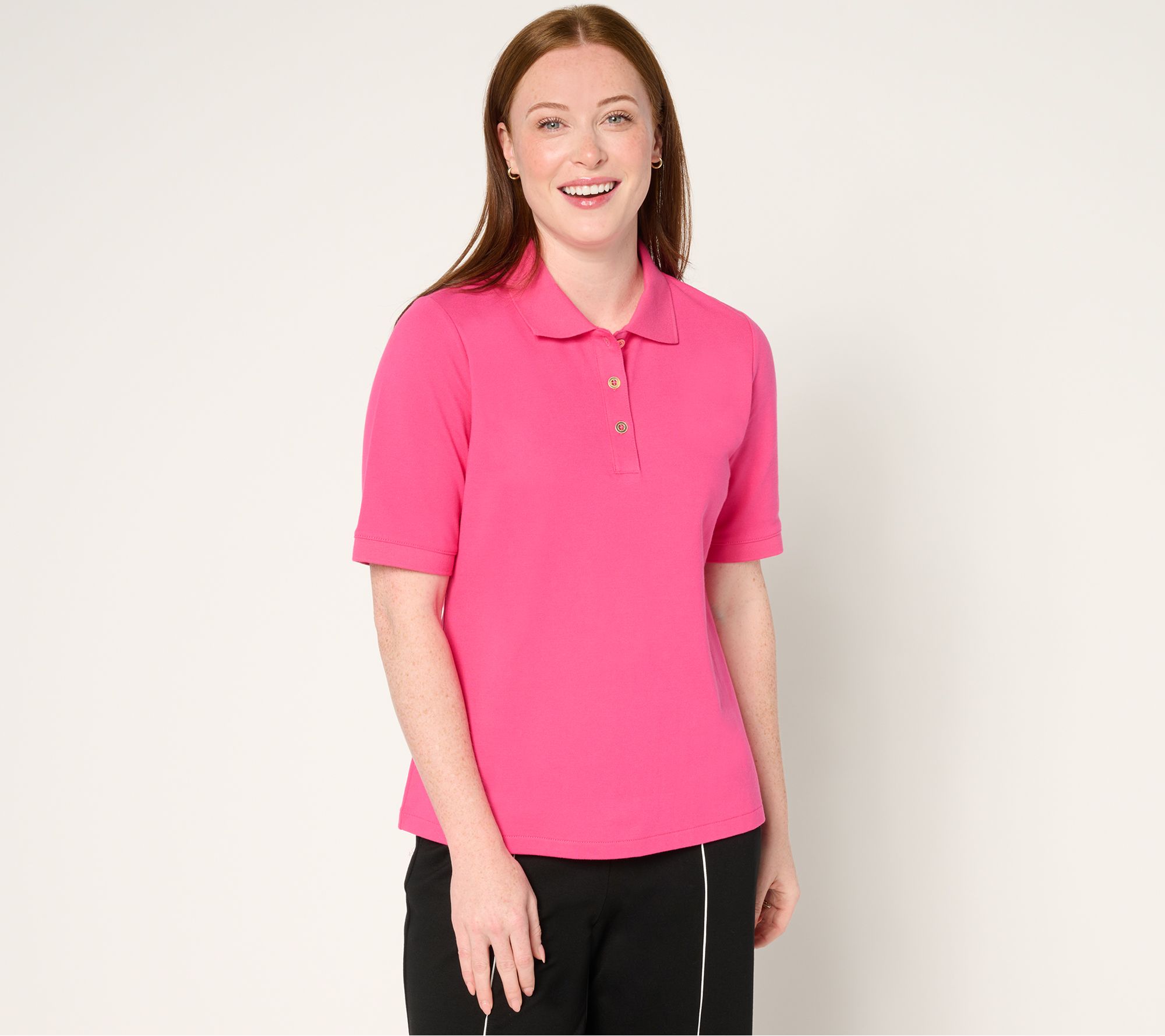"As Is" Isaac Mizrahi Live! Essentials Cotton Pique Polo Top