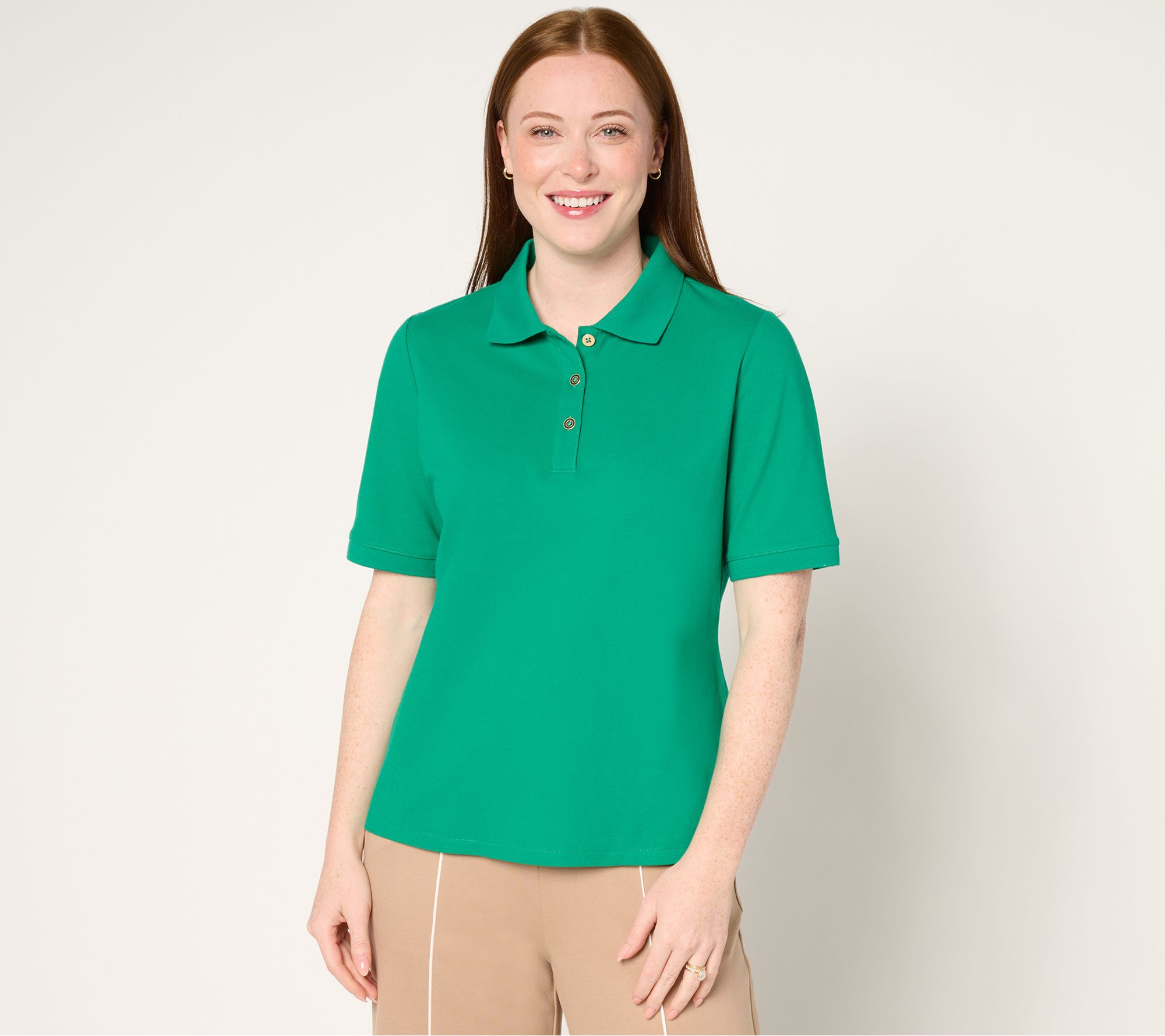 "As Is" Isaac Mizrahi Live! Essentials Cotton Pique Polo Top