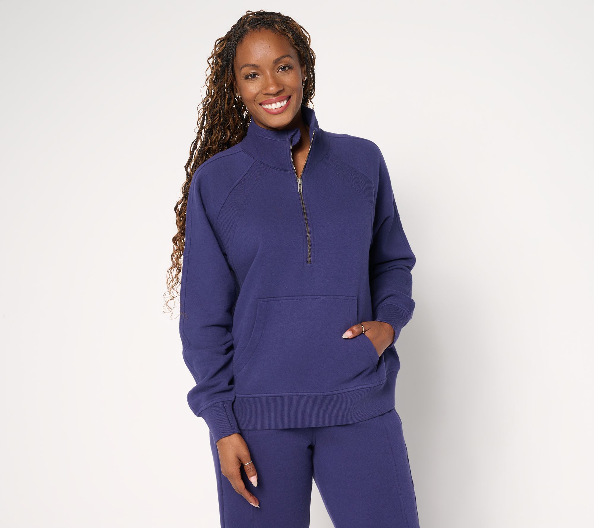 LOGO by Lori Goldstein Half Zip Plush Terry Sweatshirt