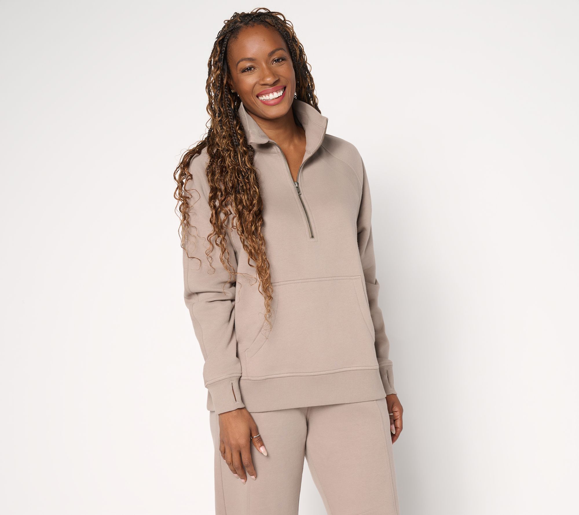 LOGO by Lori Goldstein Half Zip Plush Terry Sweatshirt