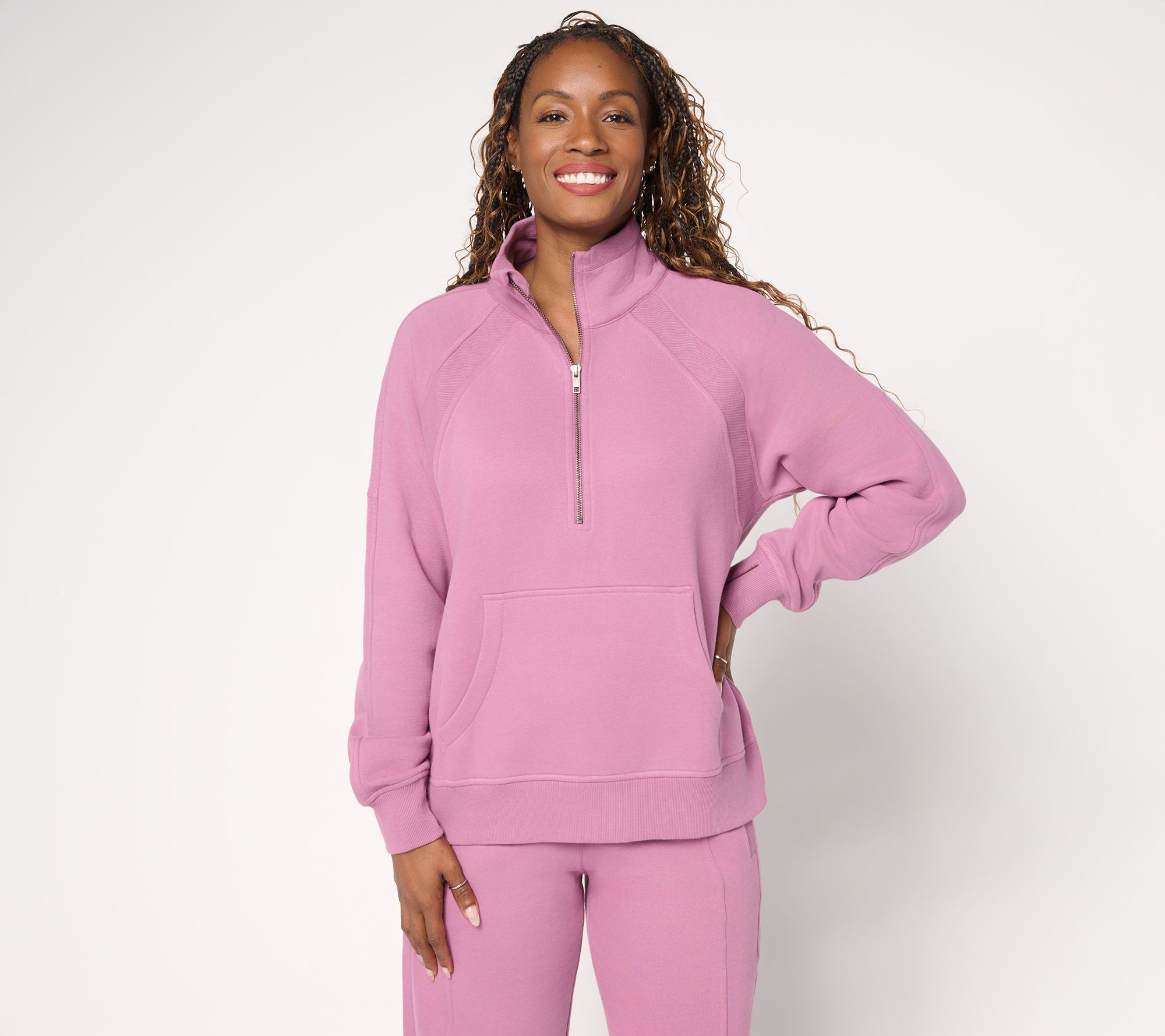 LOGO by Lori Goldstein Half Zip Plush Terry Sweatshirt