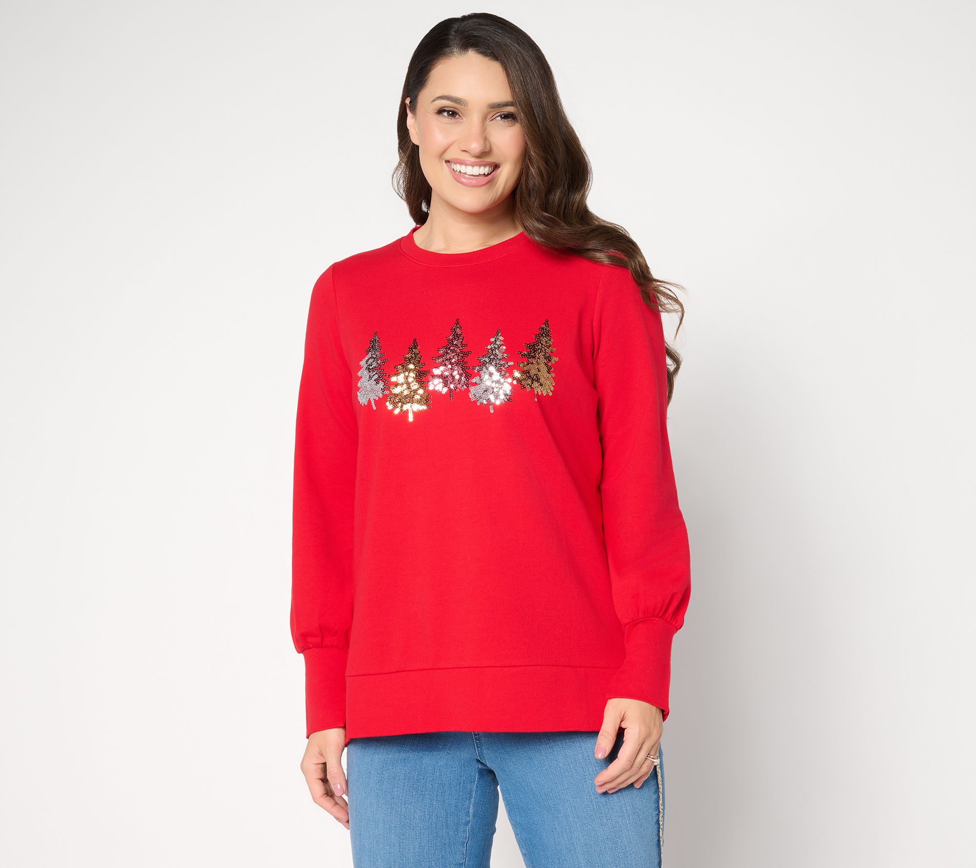  Jingle Belles by Kim Gravel Sequin Christmas Tree Knit Top