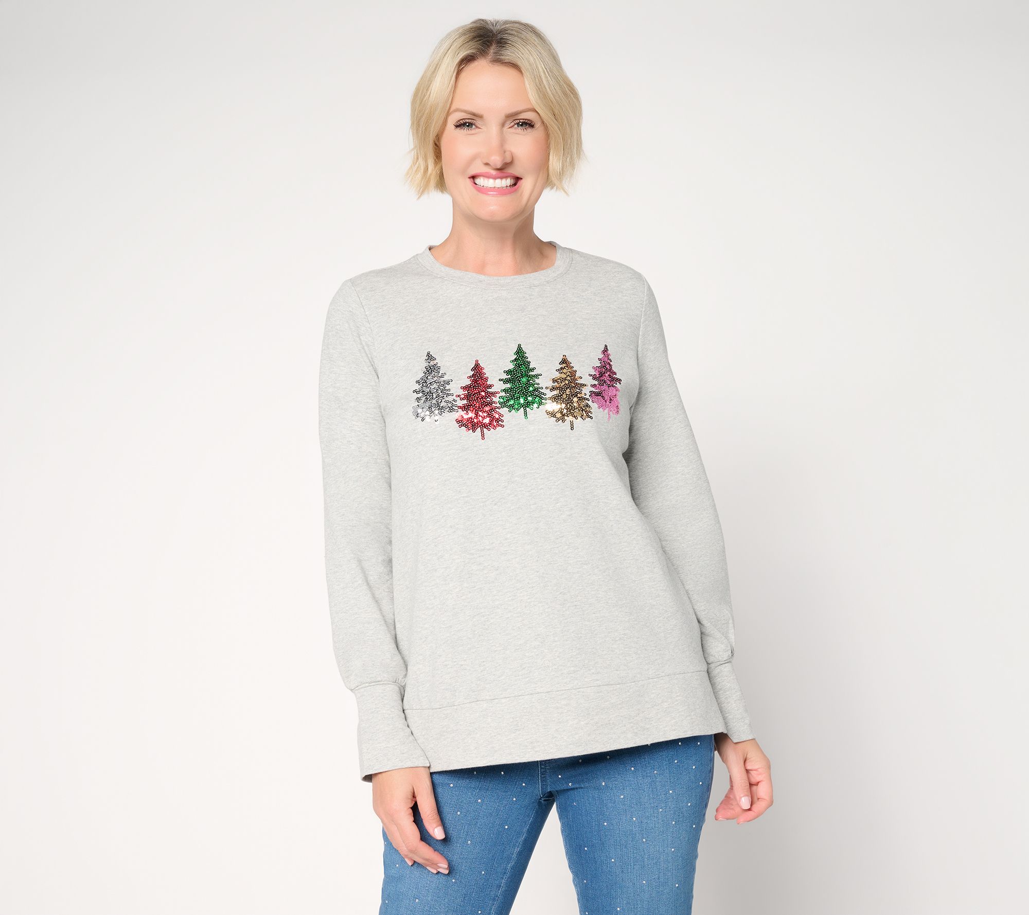 Jingle Belles by Kim Gravel Sequin Christmas Tree Knit Top
