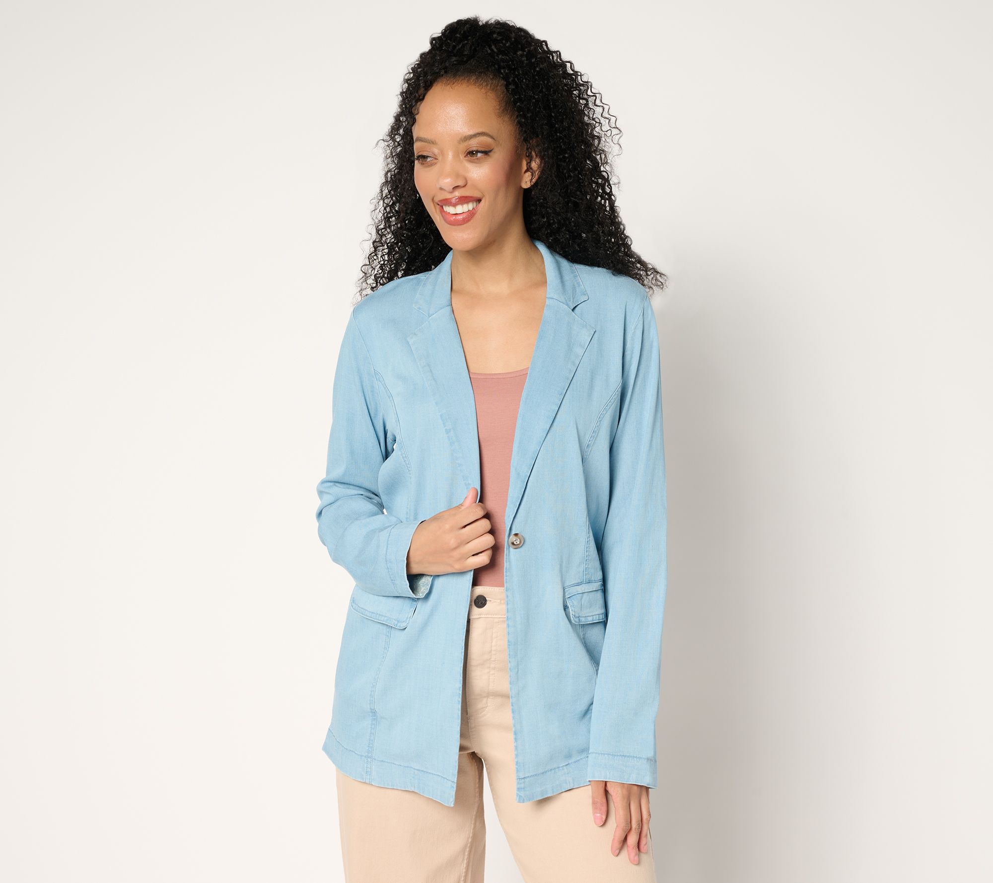 "As Is" AnyBody Drapey Denim Blazer with Flap Pockets