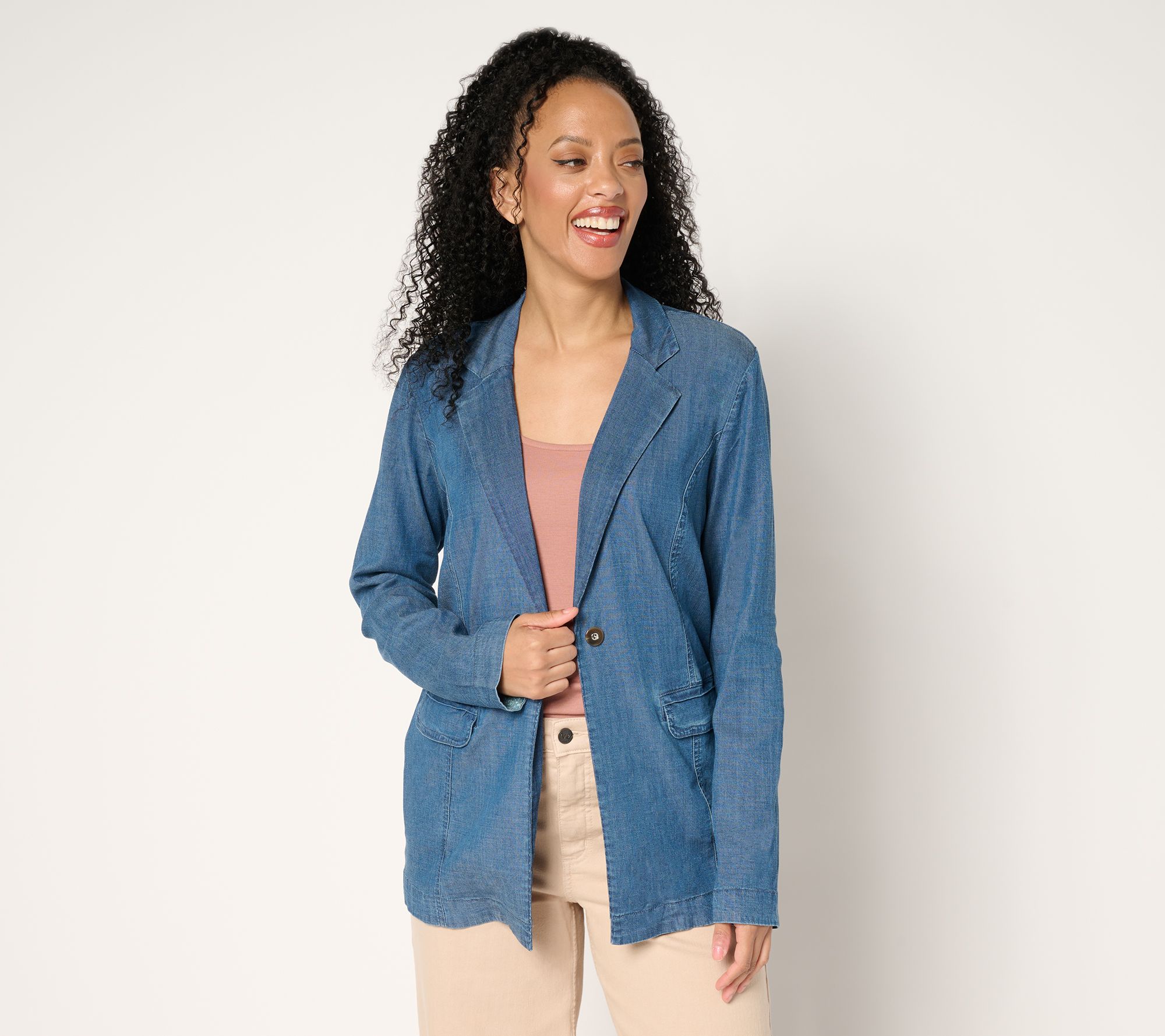 "As Is" AnyBody Drapey Denim Blazer with Flap Pockets