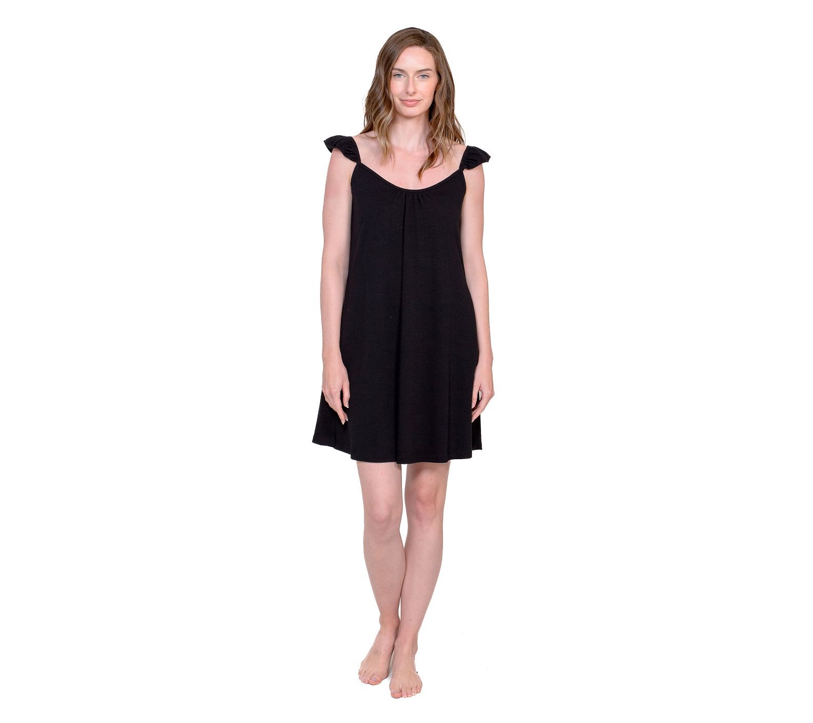 LATTELOVE Ruffle Shoulder Knit Lounge Dress