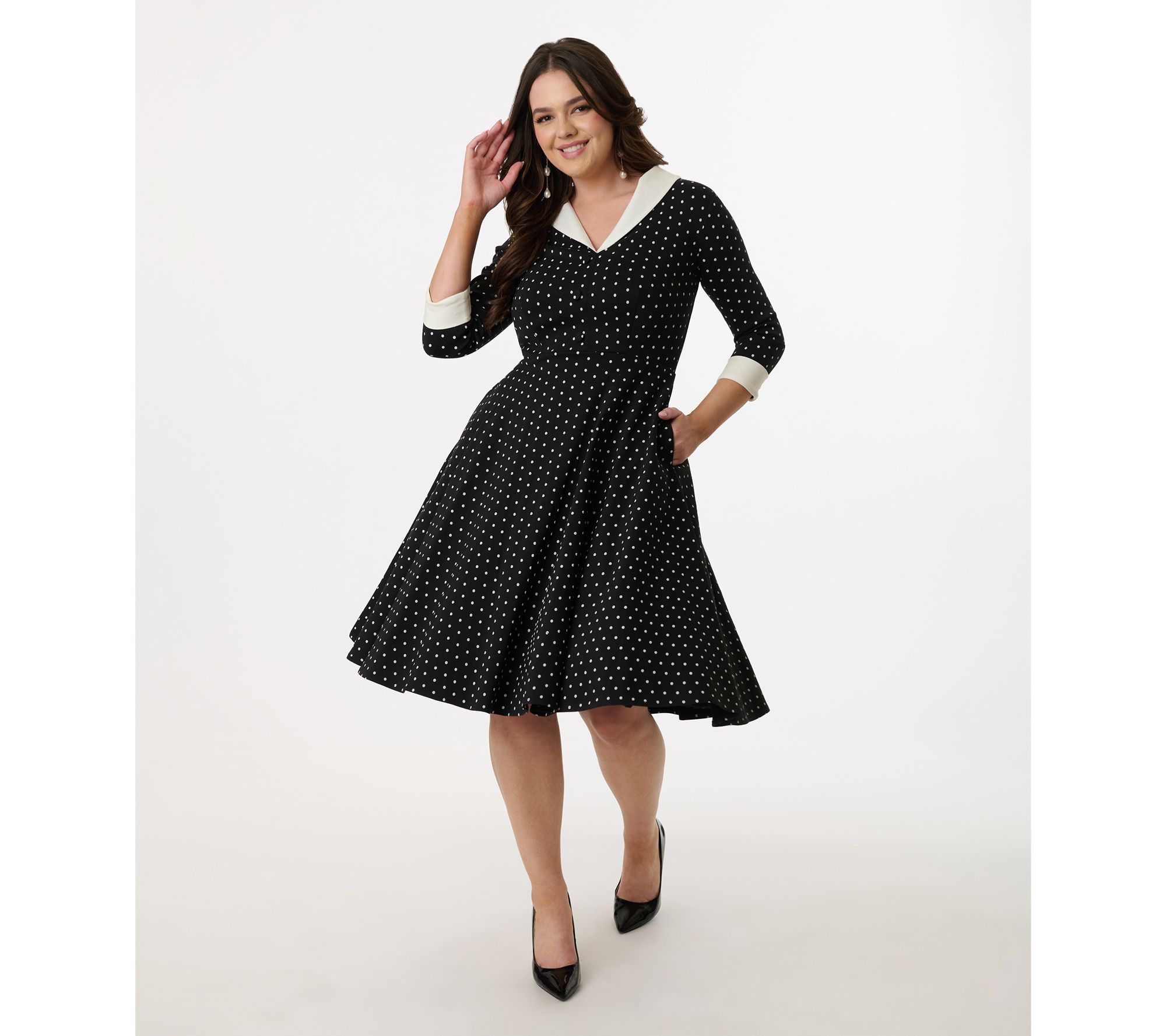 Unique Vintage Black & White Pin Dot Shirt Dress