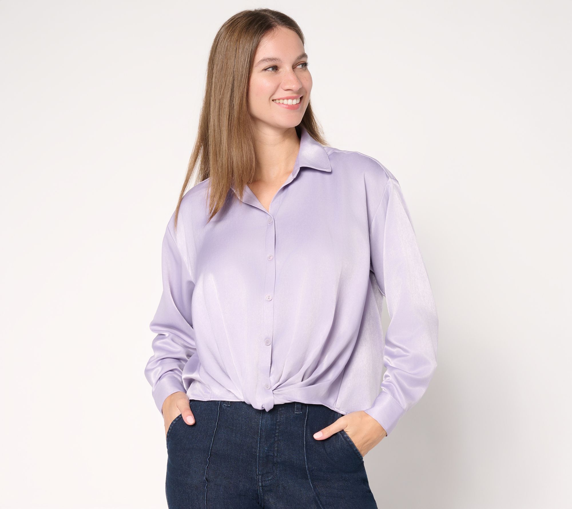  Me by Jennie Garth Cammie Knot Front Satin Blouse