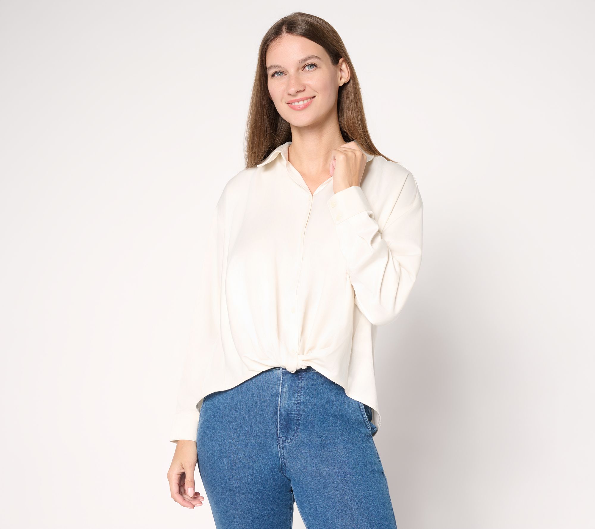 Me by Jennie Garth Cammie Knot Front Satin Blouse