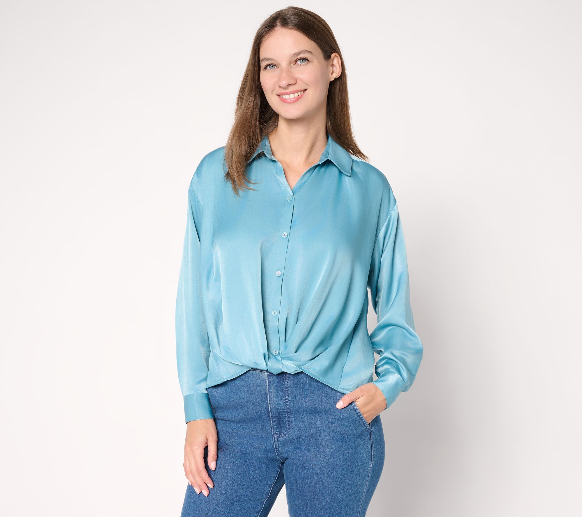 Me by Jennie Garth Cammie Knot Front Satin Blouse