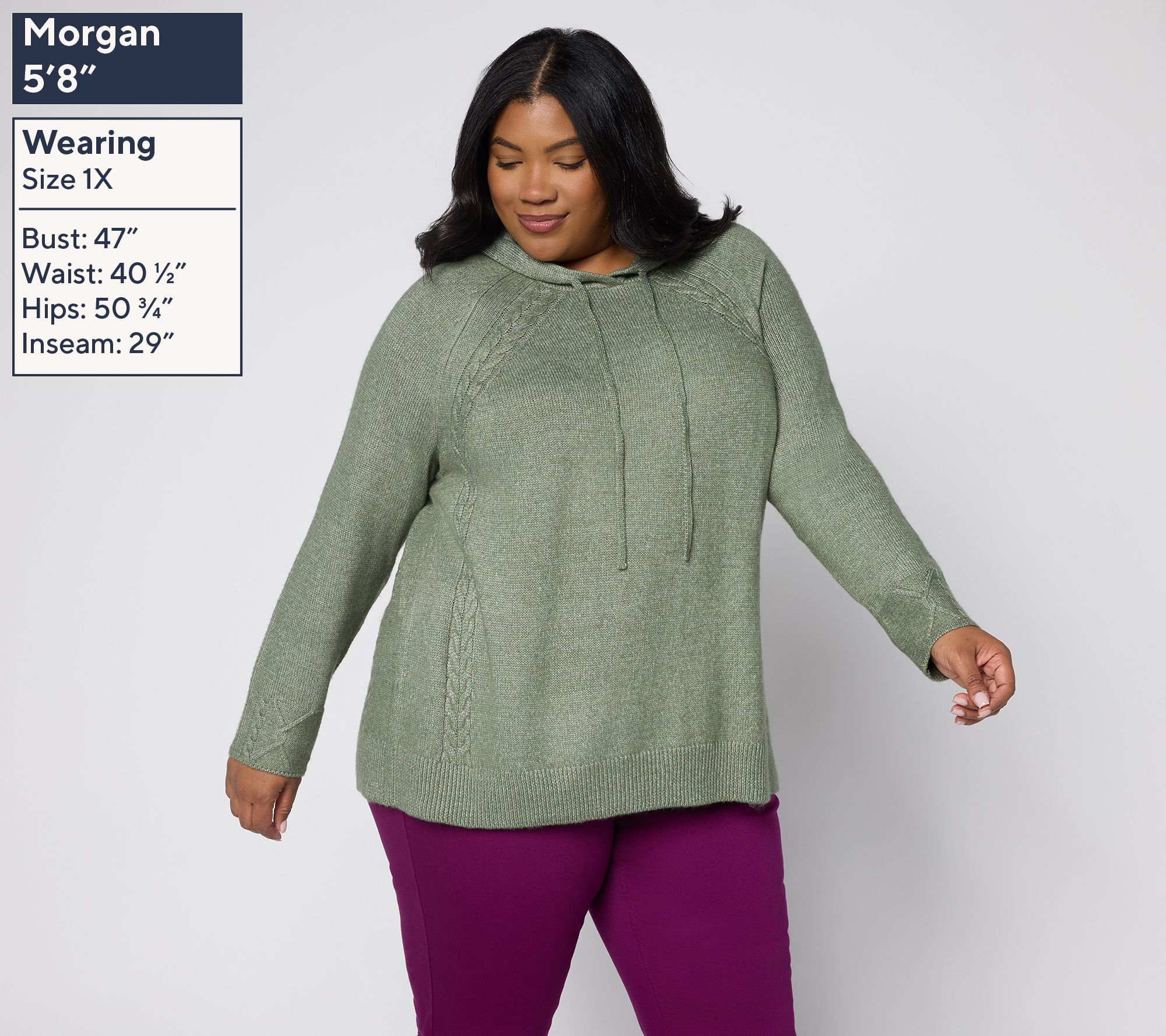 LOGO by Lori Goldstein Raglan Sleeve Hooded Sweater with Cable