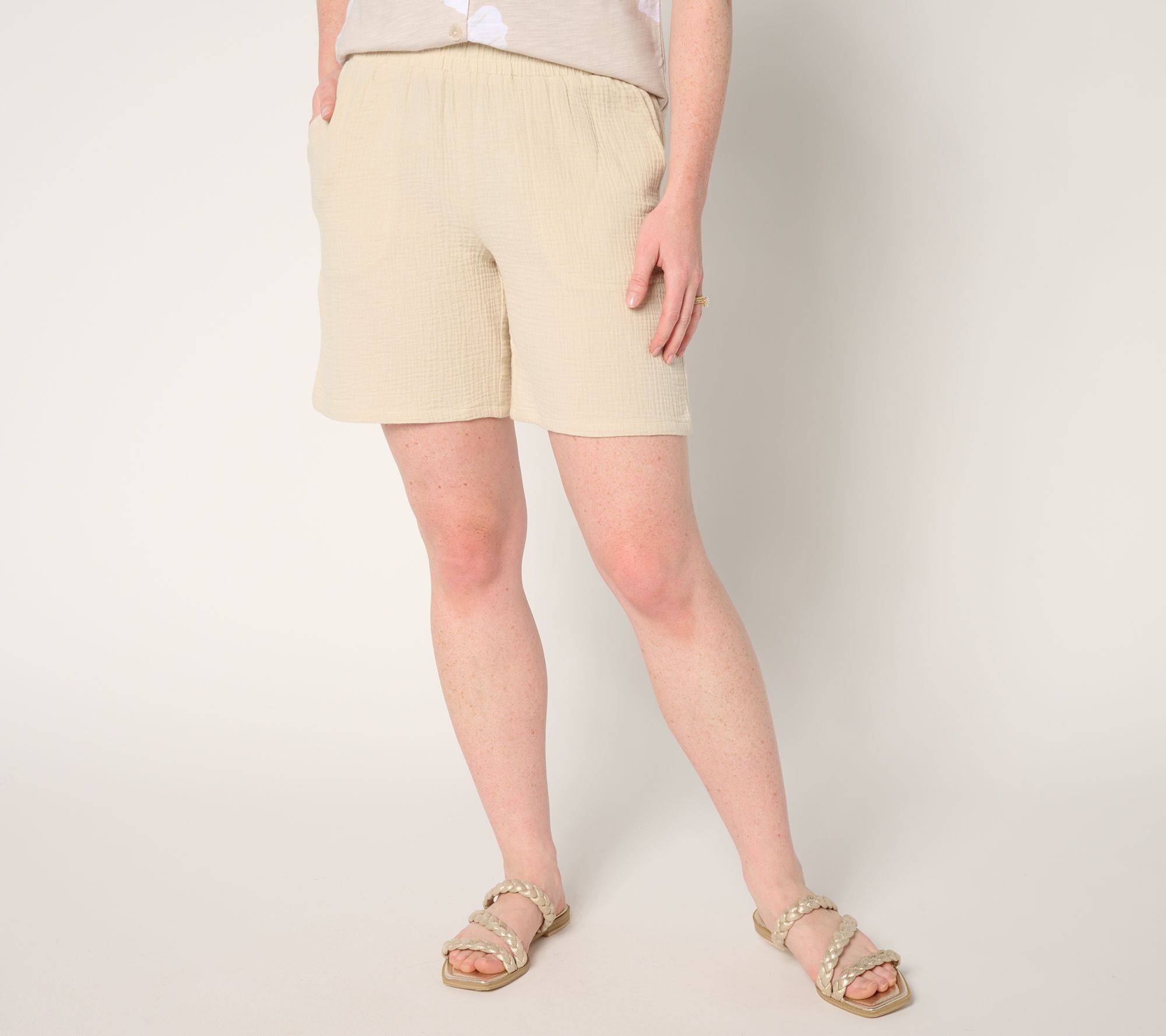 "As Is" Belle Beach by Kim Gravel 100% Cotton Gauze 7" Shorts