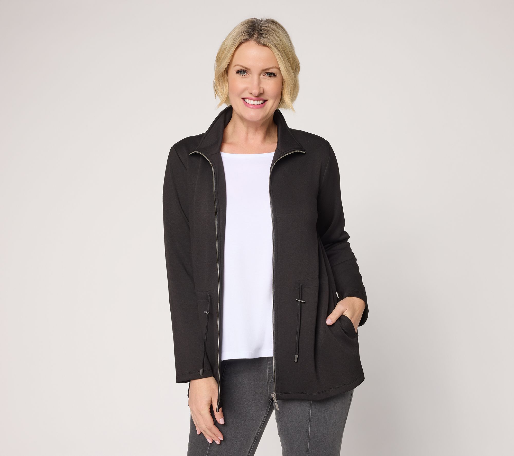 Susan Graver Weekend Petite Serene Knit Zip Front Anorak Jacket