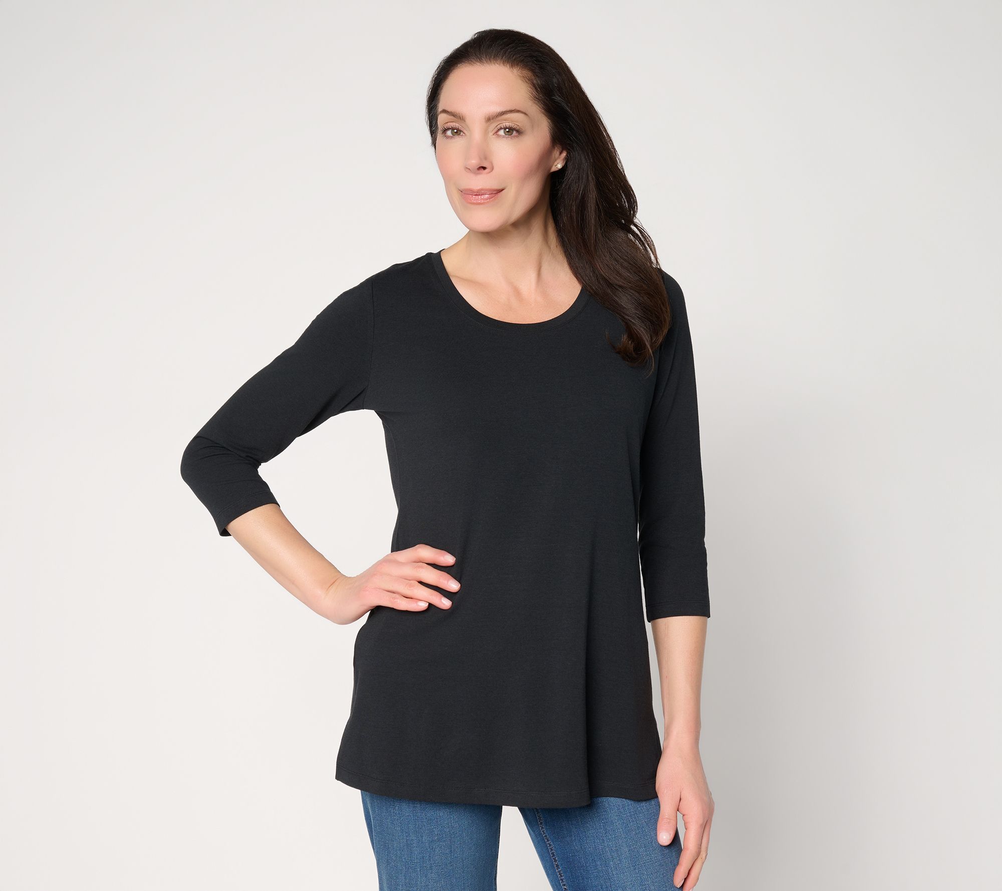 Denim & Co. Essentials Petite So Soft Jersey Scoop Neck Tunic