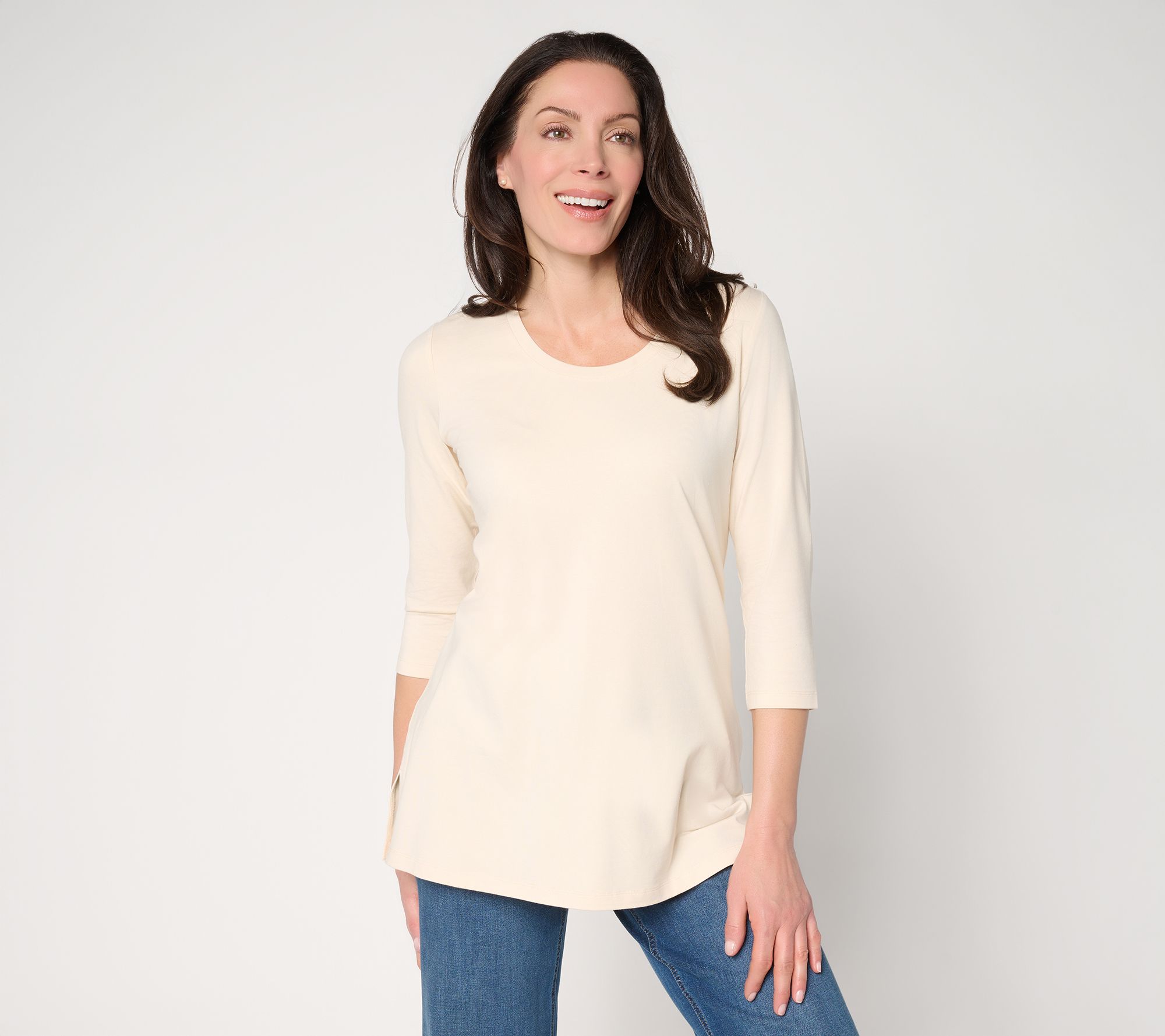 Denim & Co. Essentials Petite So Soft Jersey Scoop Neck Tunic