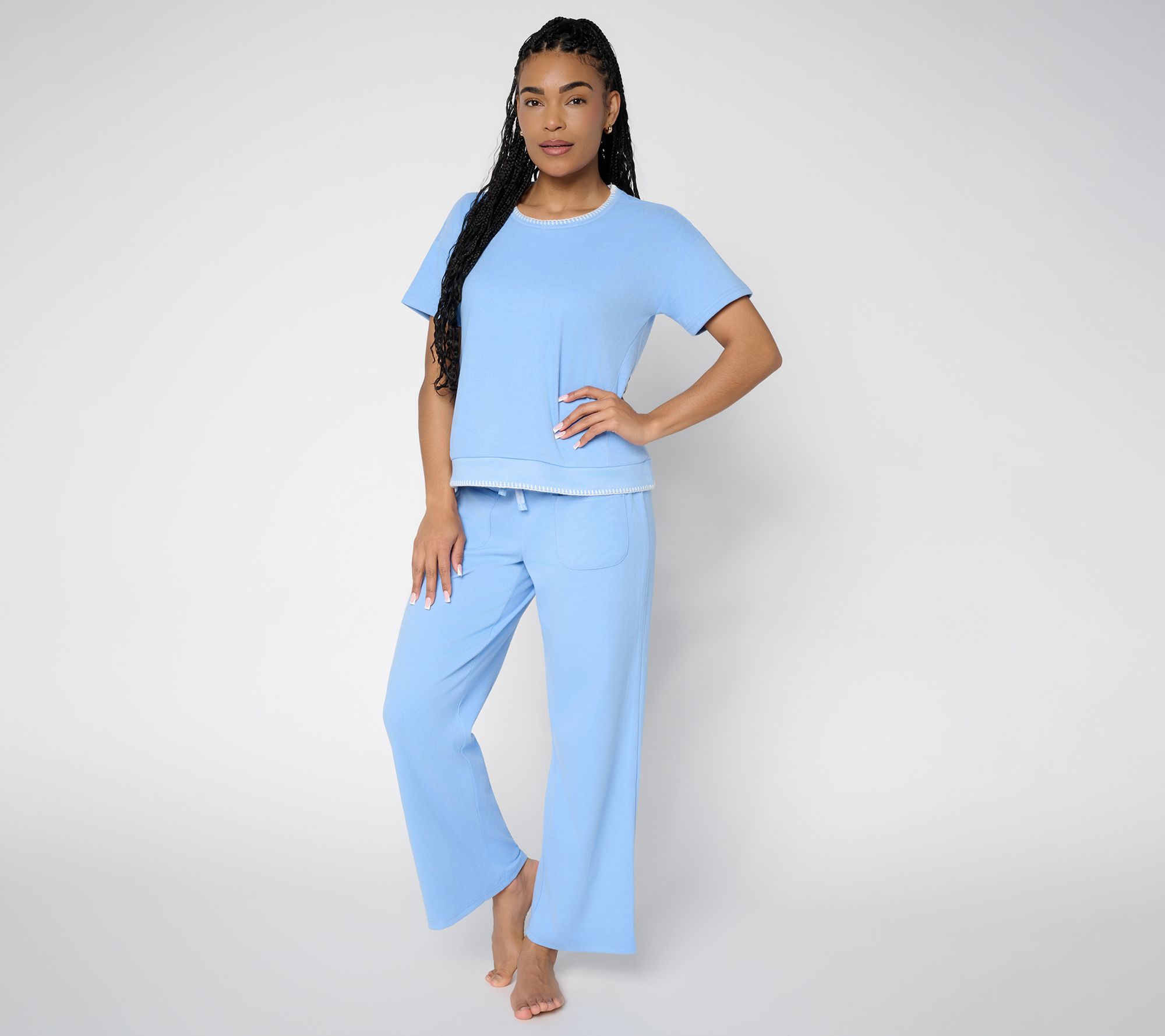  MUK LUKS Everlasting Knit Drop Shoulder Tee & Pant Lounge Set - A717051