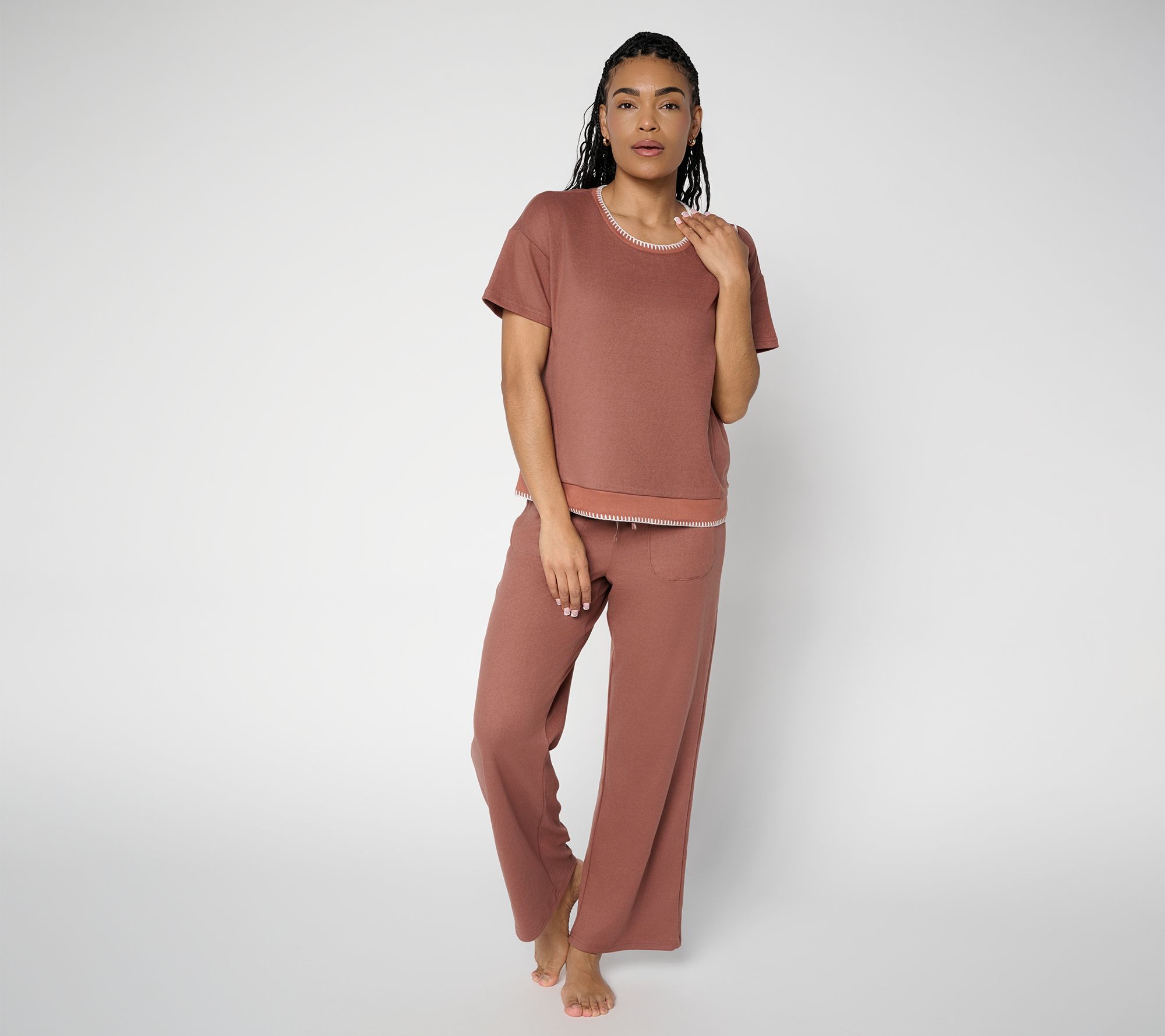 MUK LUKS Everlasting Knit Drop Shoulder Tee & Pant Lounge Set