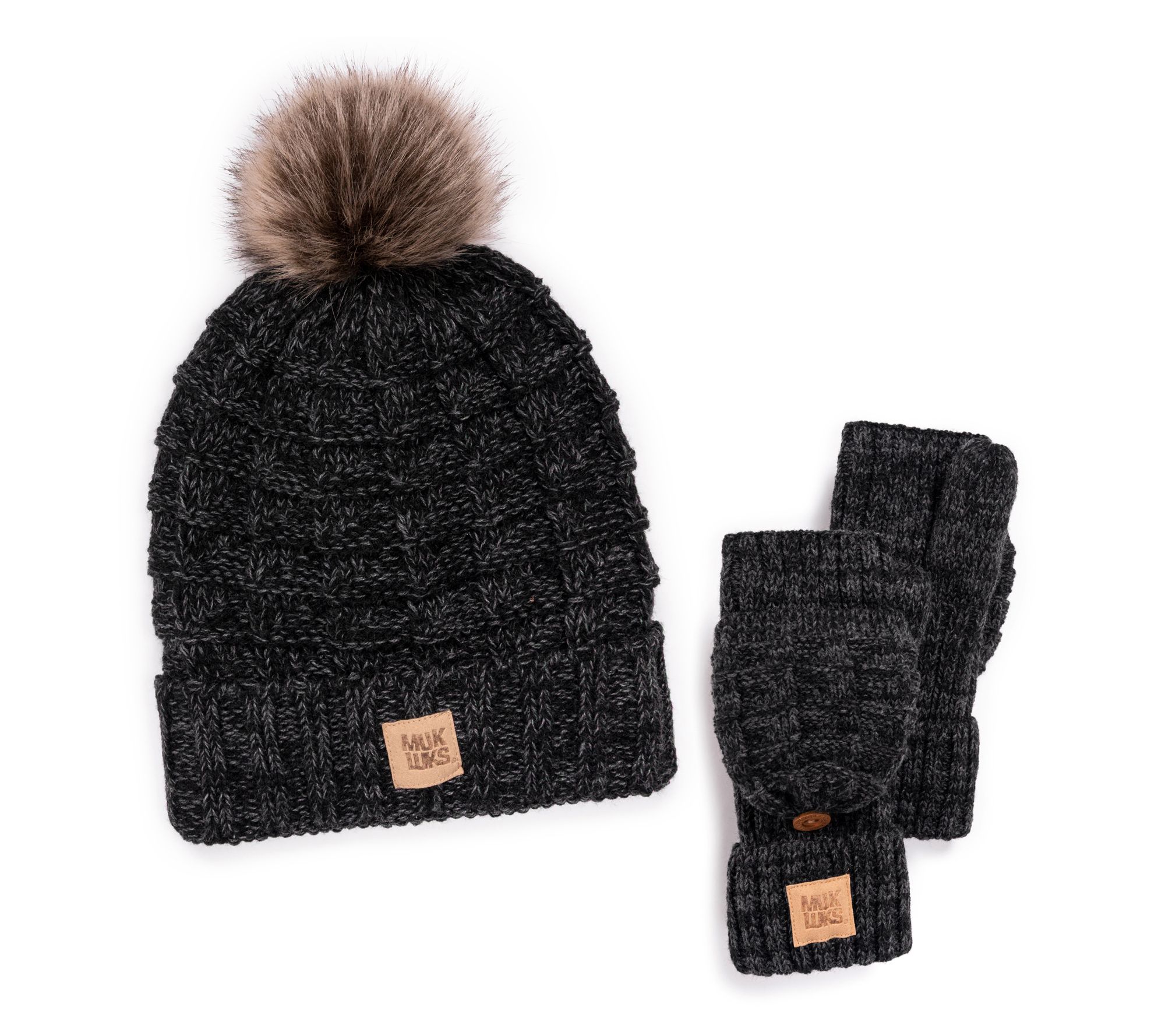 MUK LUKS Women's Beanie & Convertible Mitten Set