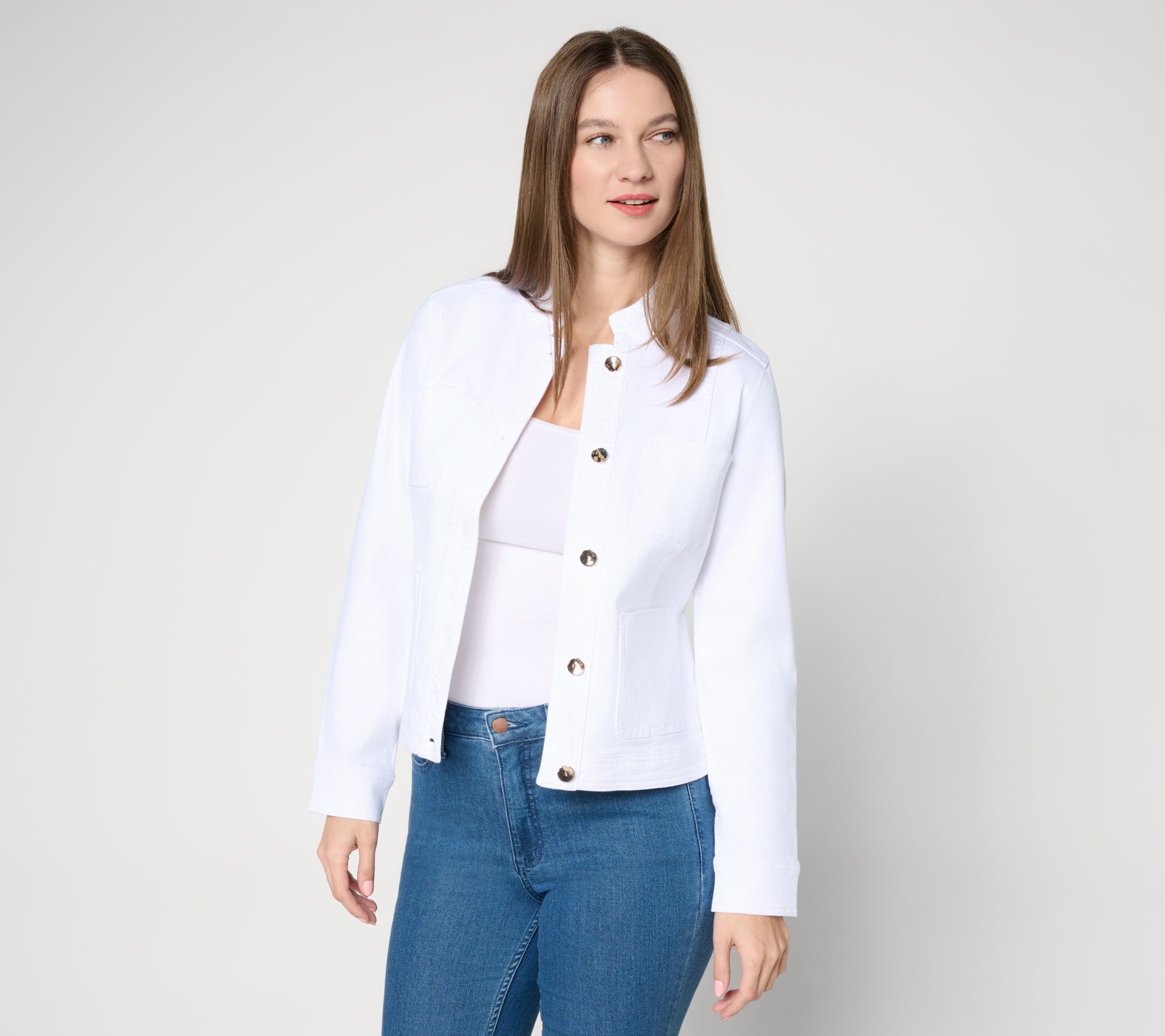 Susan Graver Stretch Denim Jacket with Novelty Buttons