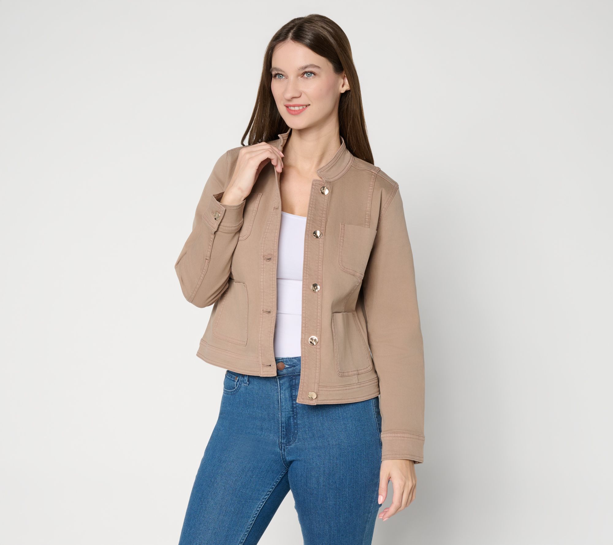 Susan Graver Stretch Denim Jacket with Novelty Buttons