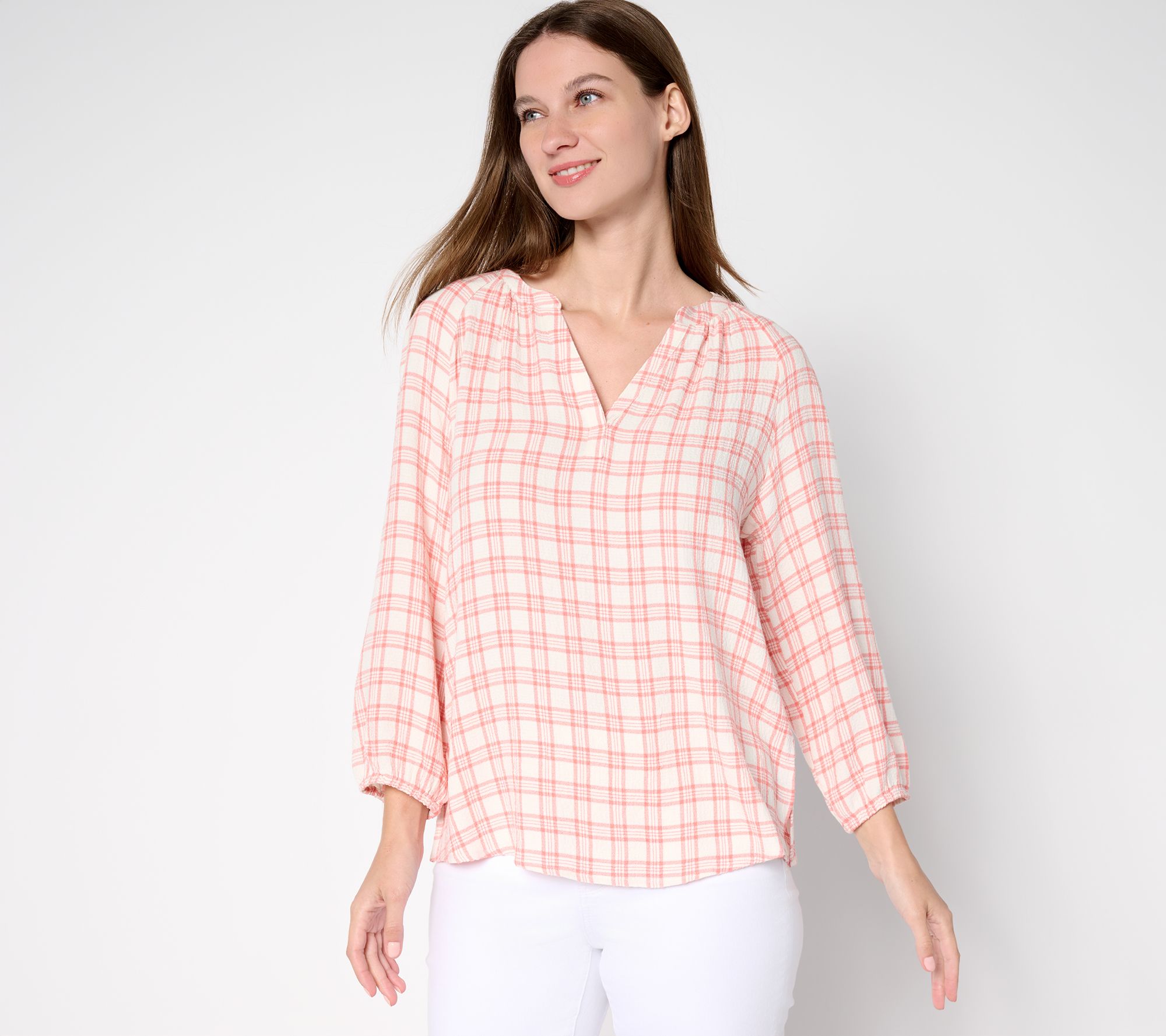 "As Is" Belle by Kim Gravel Mini Plaid Weekend Peasant Shirt