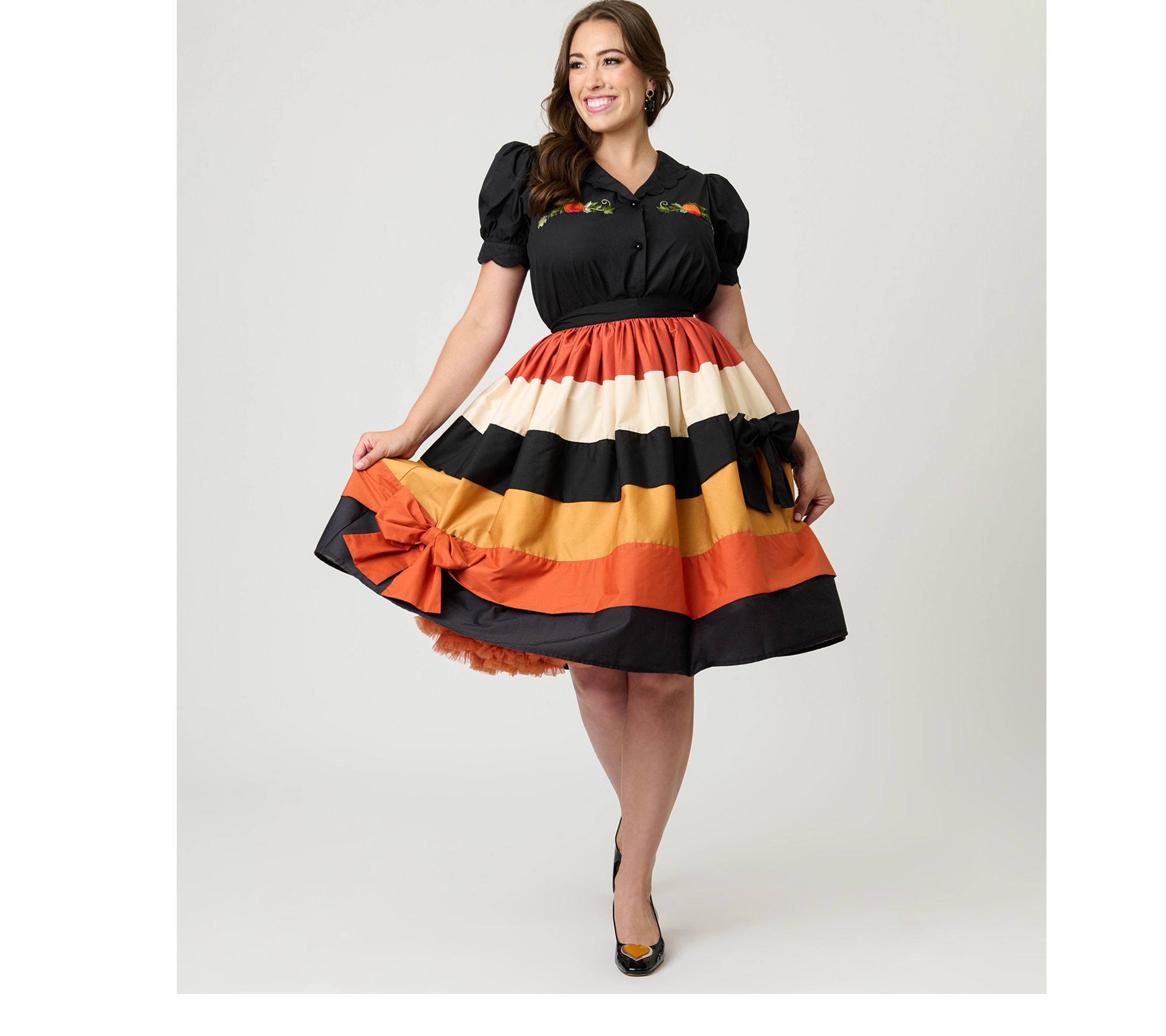 Unique Vintage Candy Corn Stripe Gellar Swing Skirt