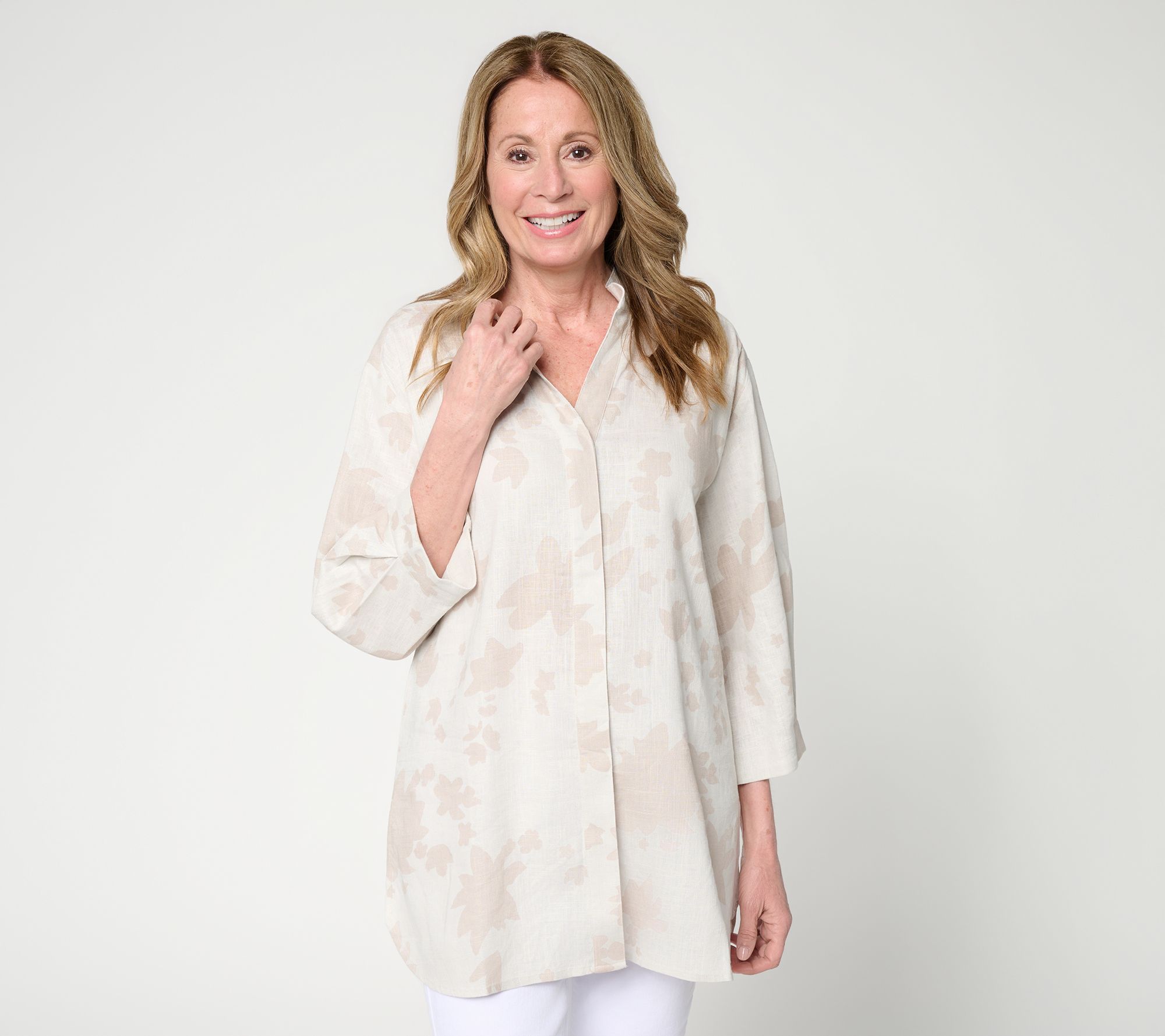 Martha Stewart Signature Regular Linen Button Front Tunic