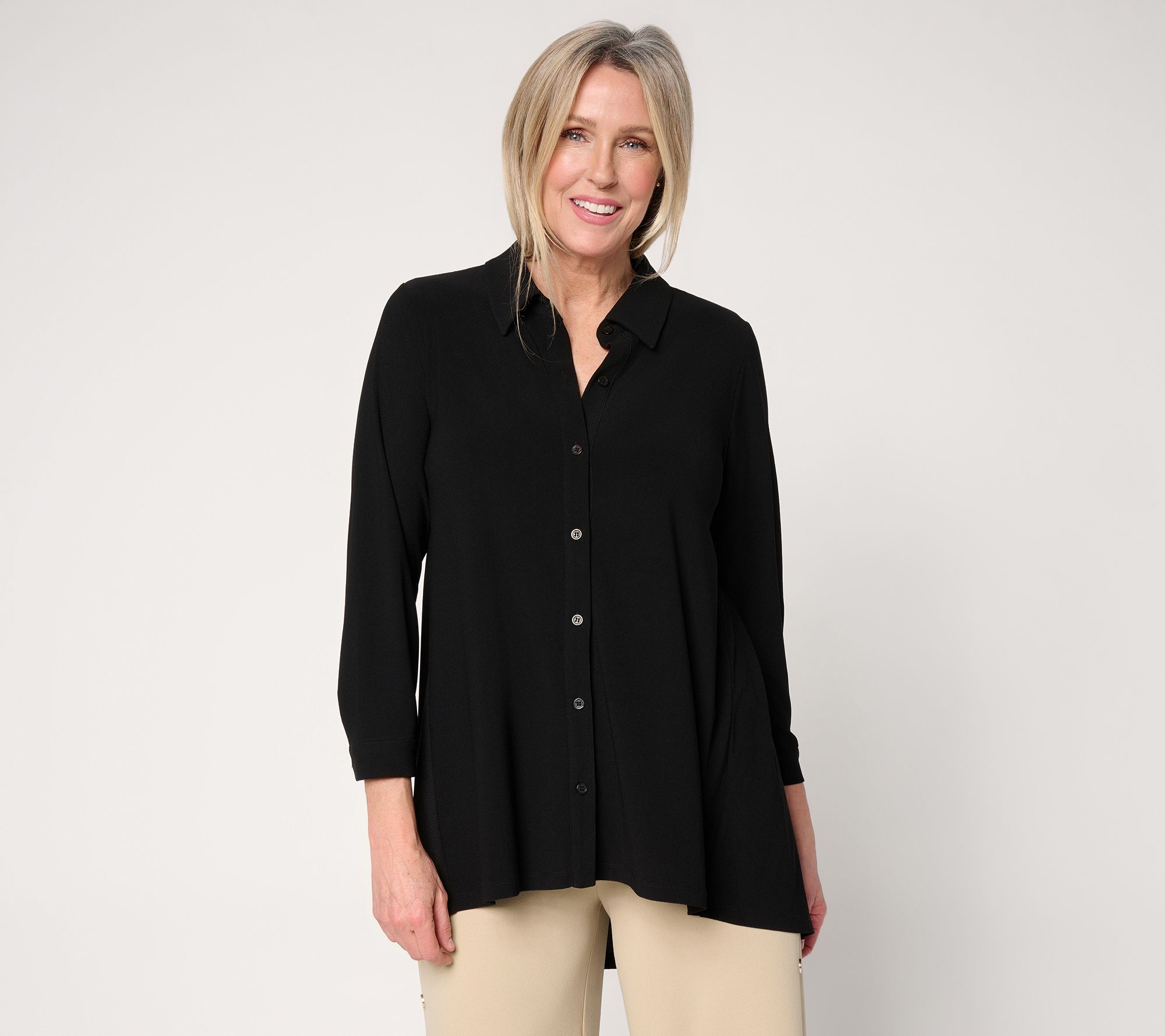 Dennis Basso Petite Caviar Crepe Print & Solid Top