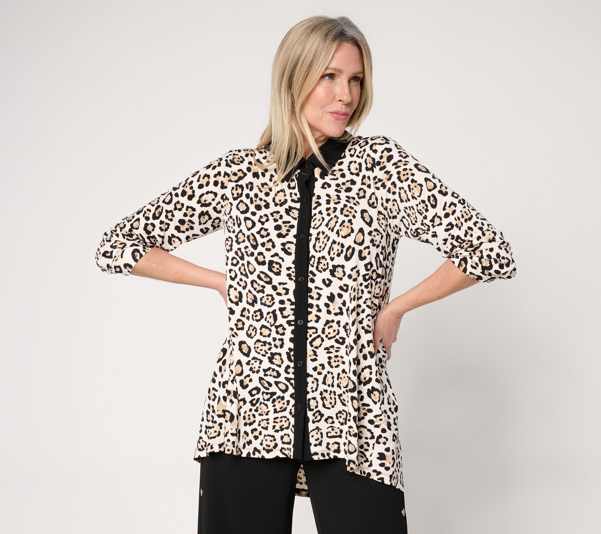 Dennis Basso Petite Caviar Crepe Print & Solid Top