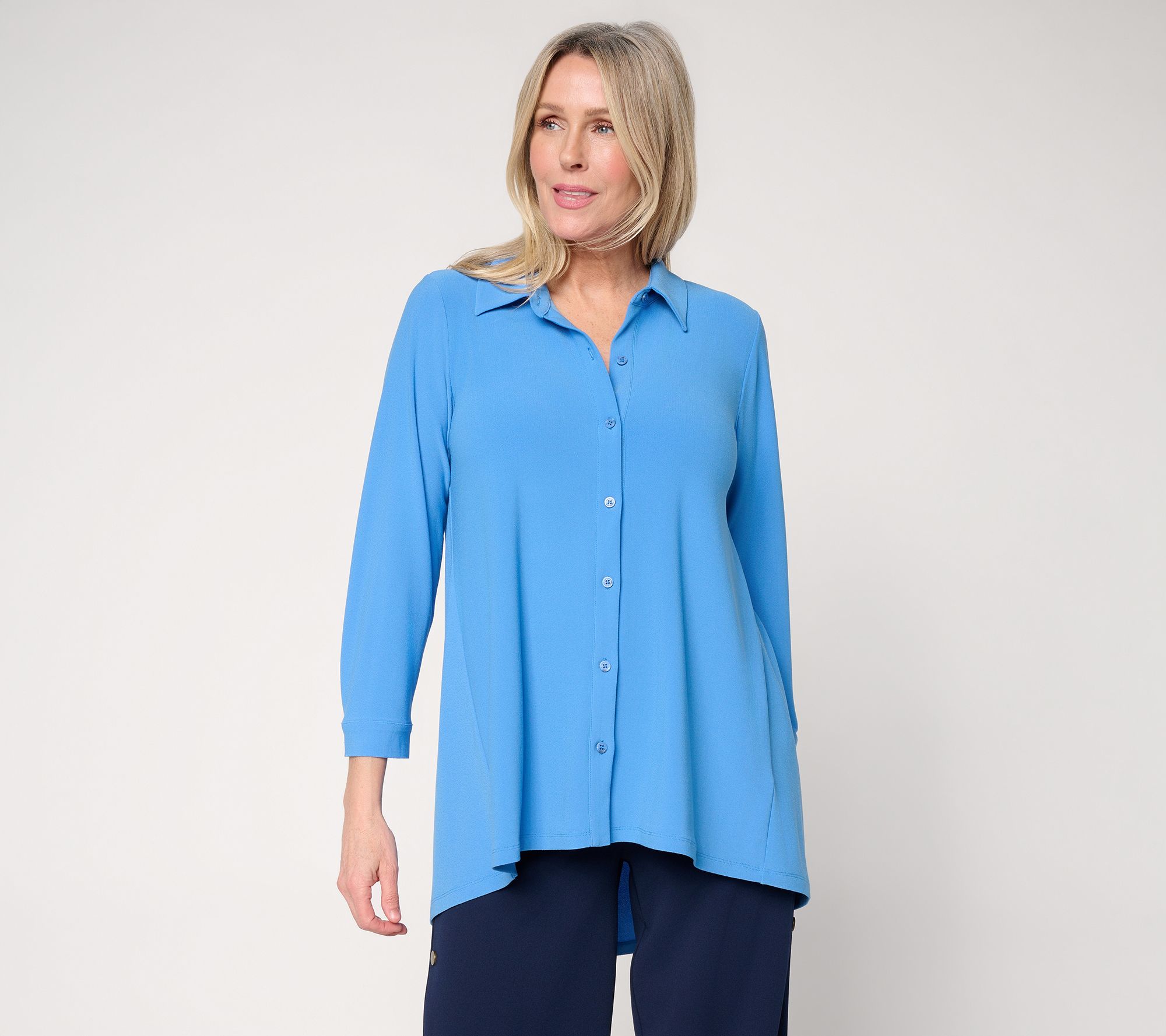 Dennis Basso Petite Caviar Crepe Print & Solid Top