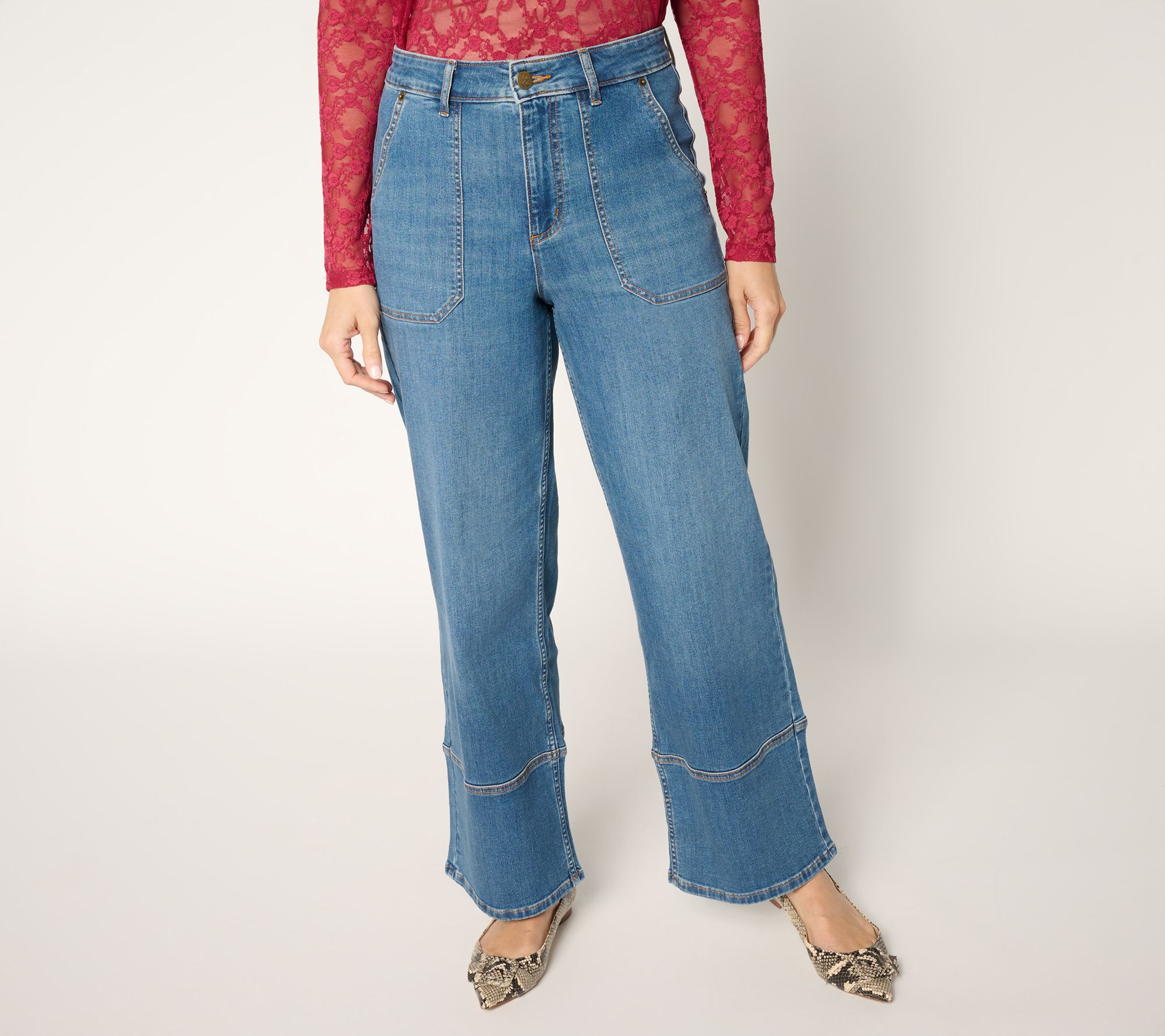 "As Is" LOGO by Lori Goldstein Petite Indigo Full Length Wide Leg Jeans