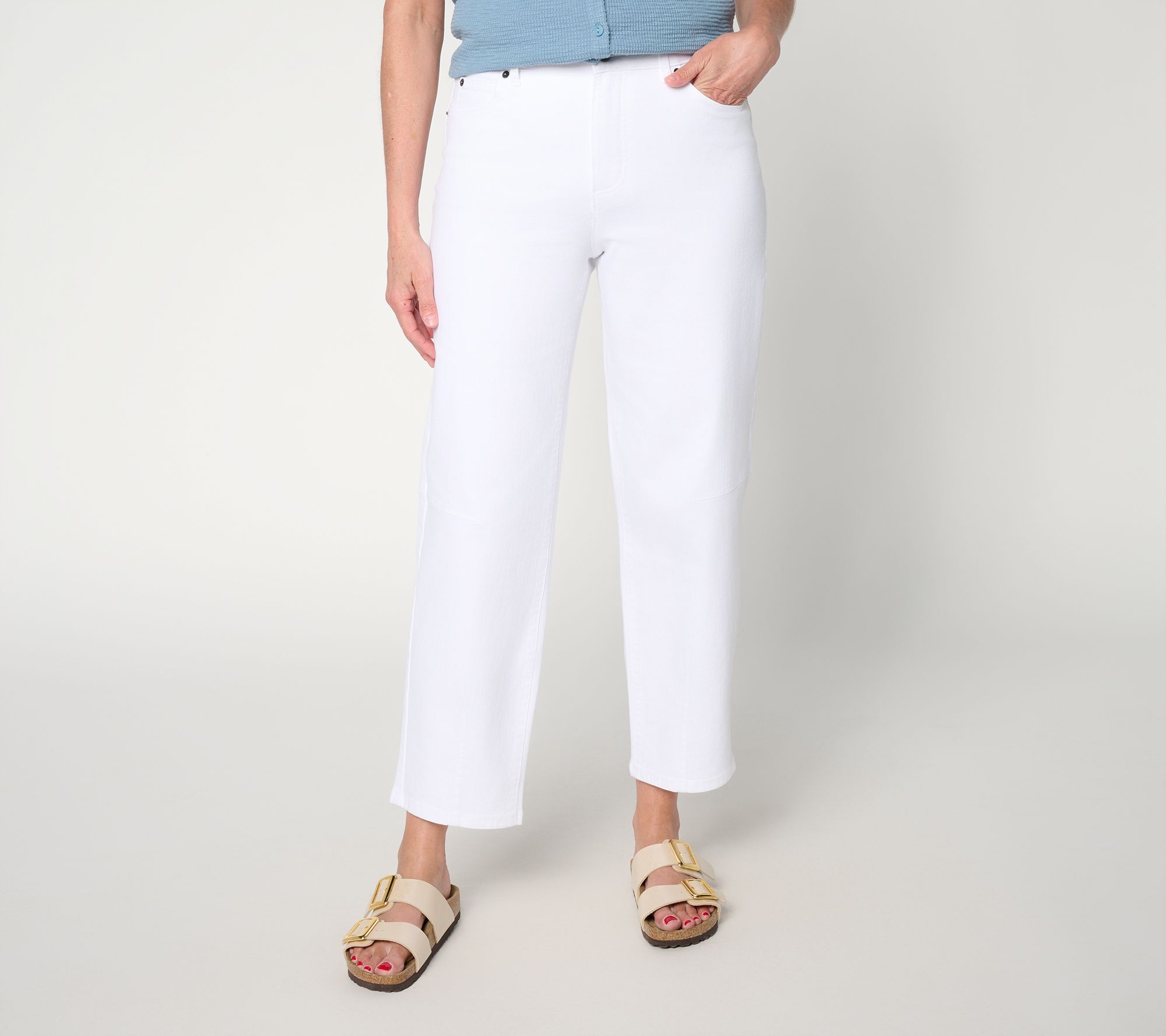 Me by Jennie Garth Petite Relaxed Barrel Leg Jeans- White
