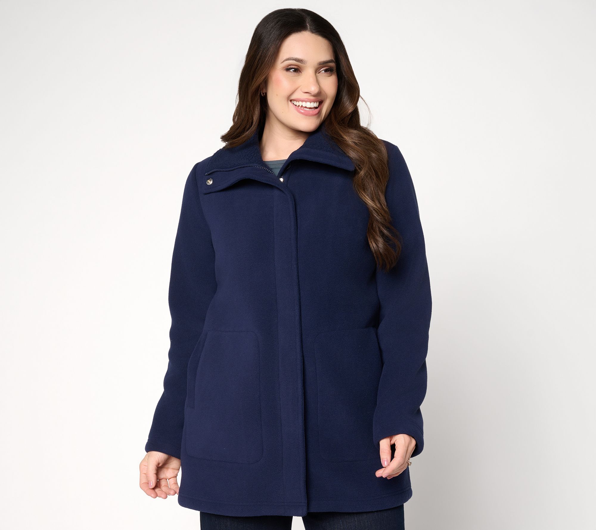 "As Is" Denim & Co. Petite Fleece Bonded Sherpa Jacket with 2-Way Zip