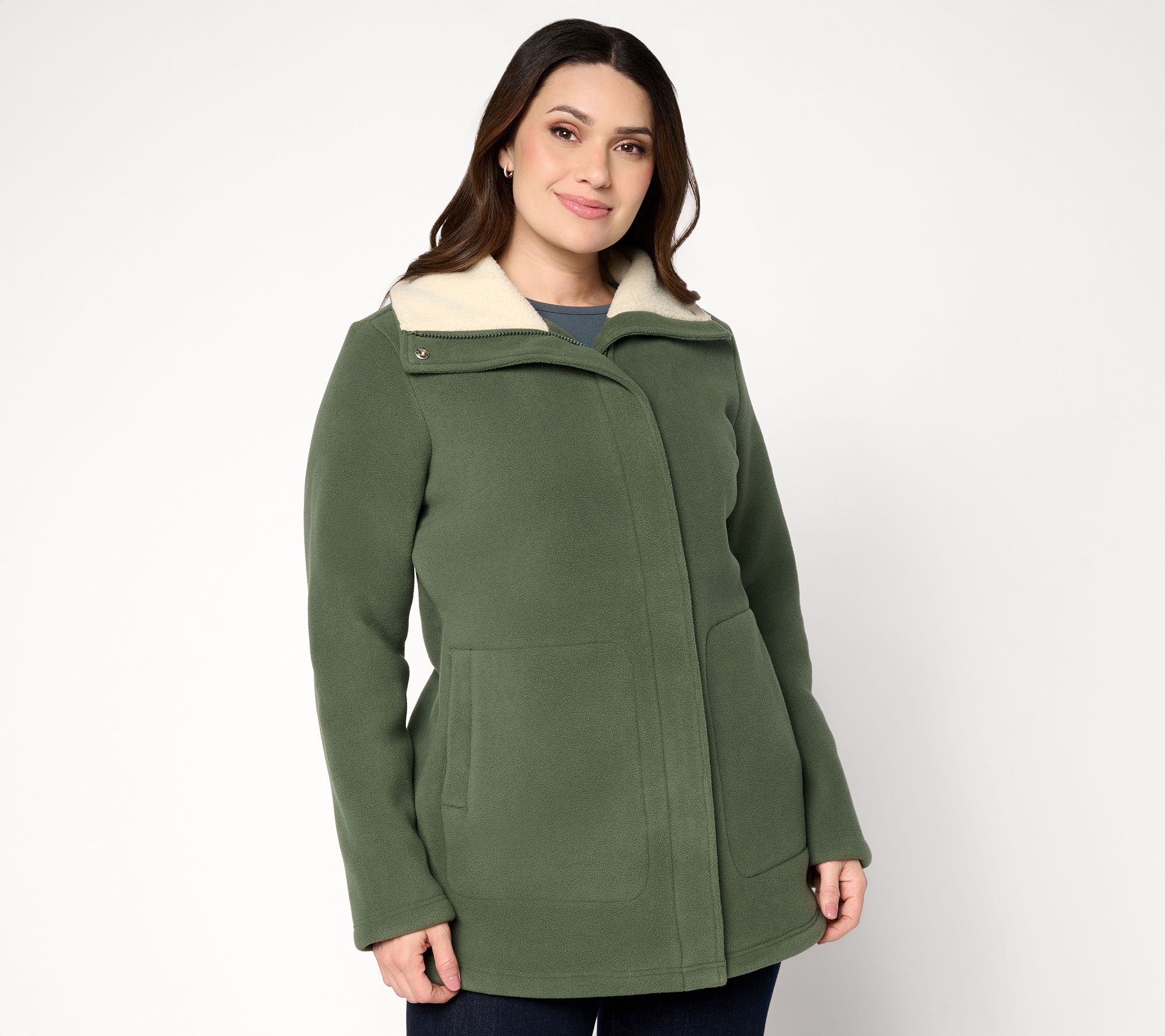 "As Is" Denim & Co. Petite Fleece Bonded Sherpa Jacket with 2-Way Zip