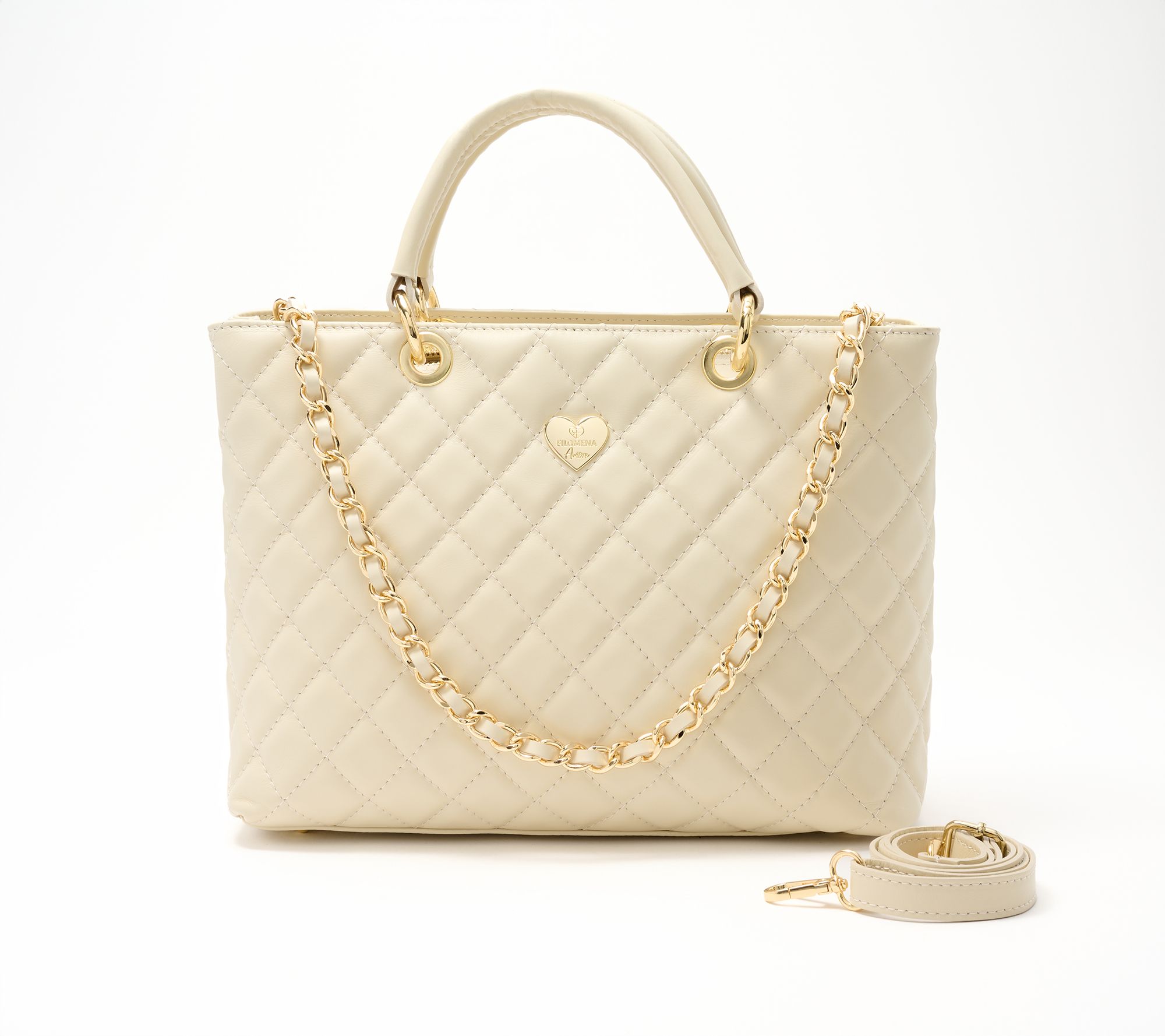 Filomena Amore Lady Firenze Quilted Leather Tote with Chain Shoulder Strap