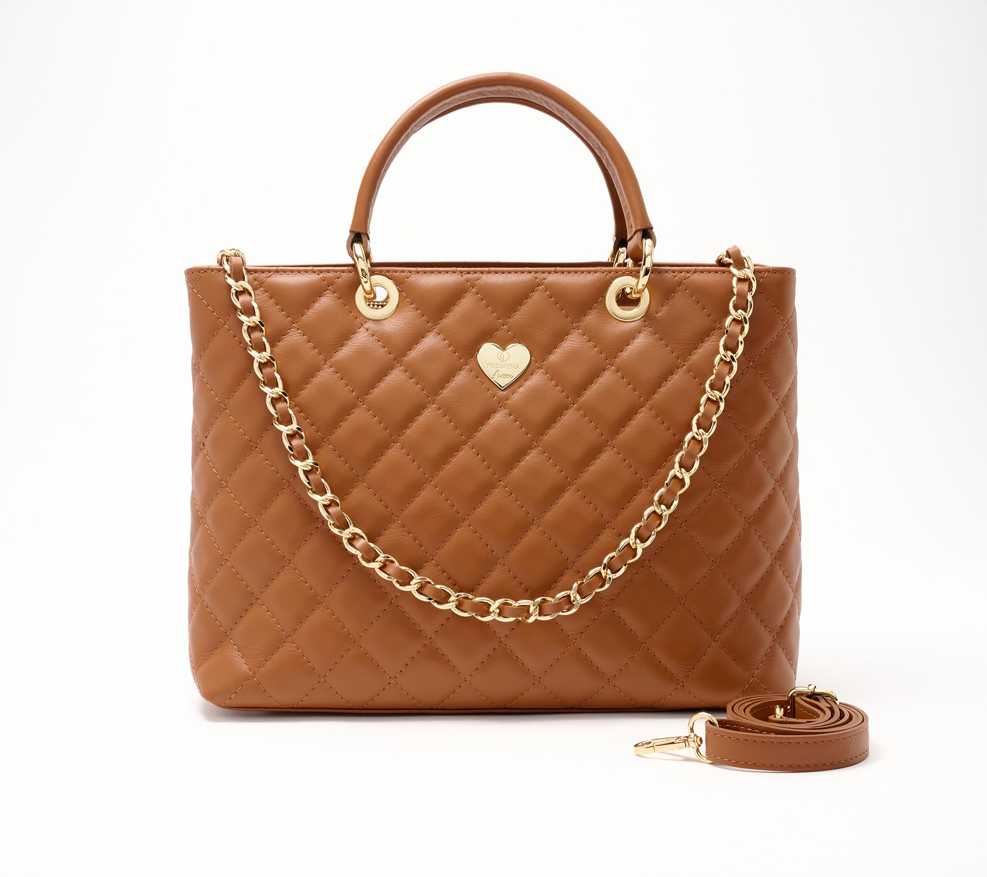Filomena Amore Lady Firenze Quilted Leather Tote with Chain Shoulder Strap