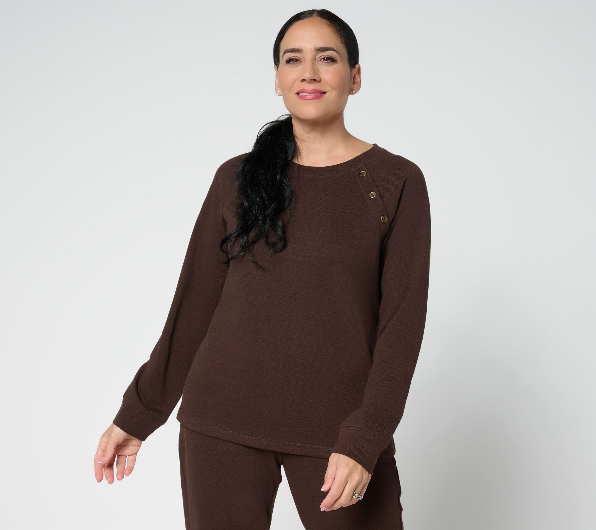 "As Is" Denim & Co. Active Textured Cotton Pullover with Button Detail