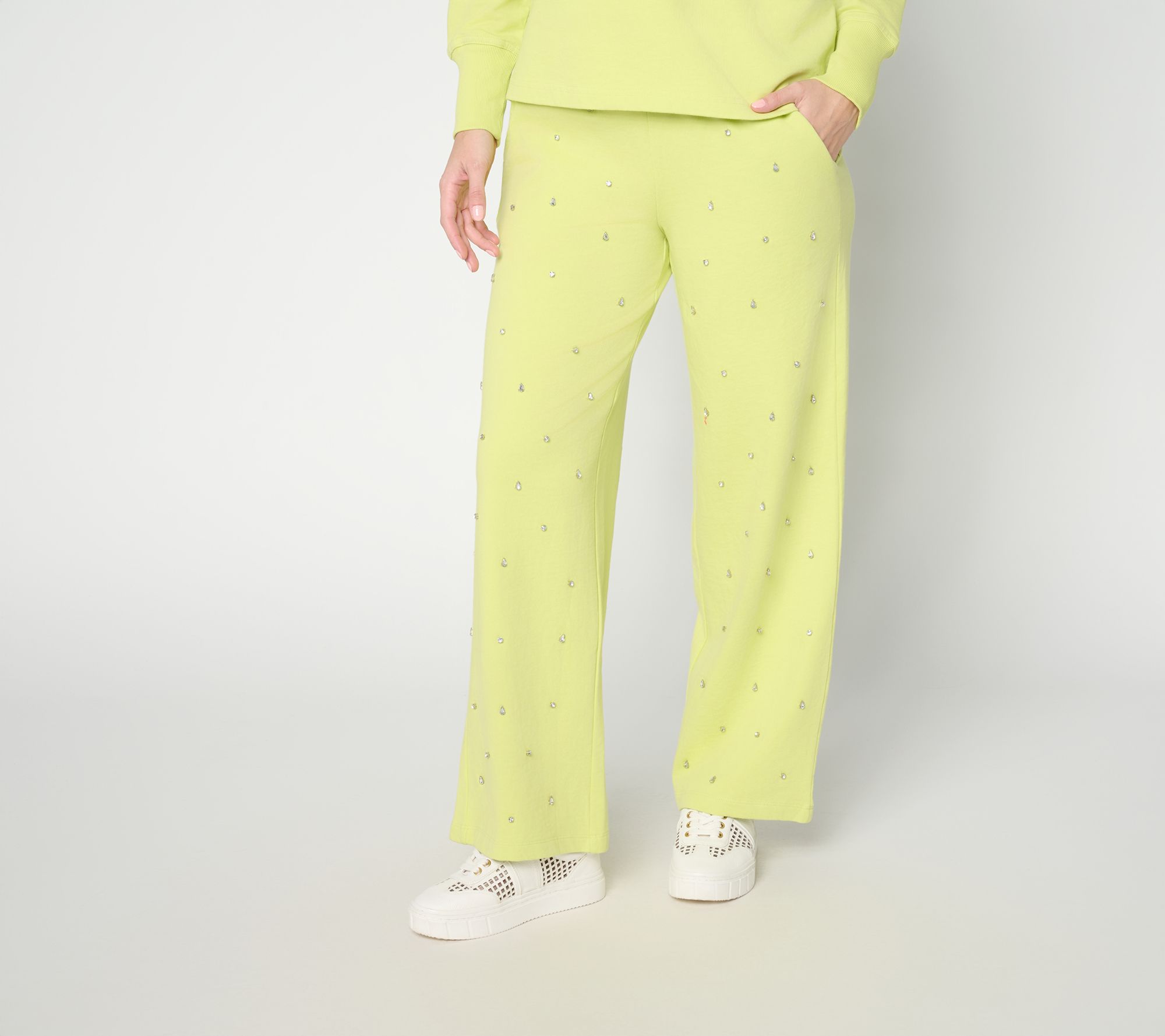 "As Is" Mally Roncal Petite French Terry Knit Wide Leg Pants