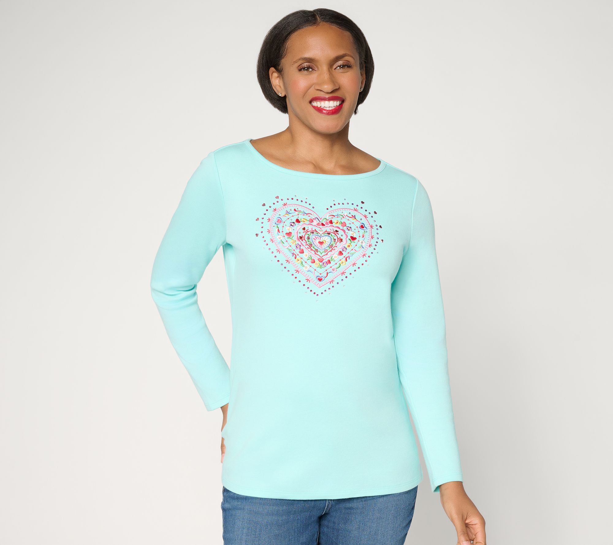 "As Is" Quacker Factory Sweetie Pie Bateau Neck Long Sleeve Top