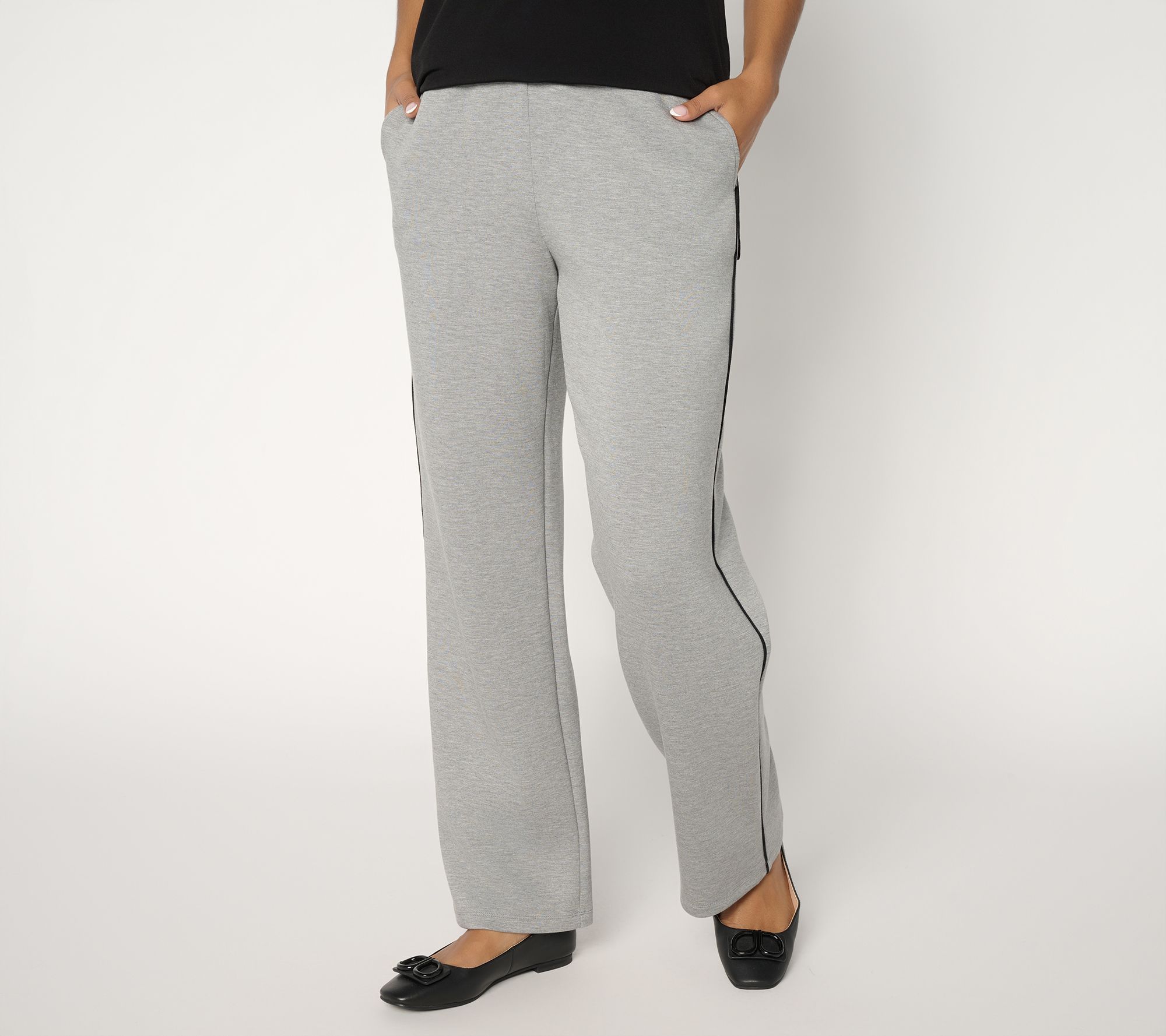 "As Is" Susan Graver Weekend Reg Serene Knit Wide Leg Pant w/ Side Piping