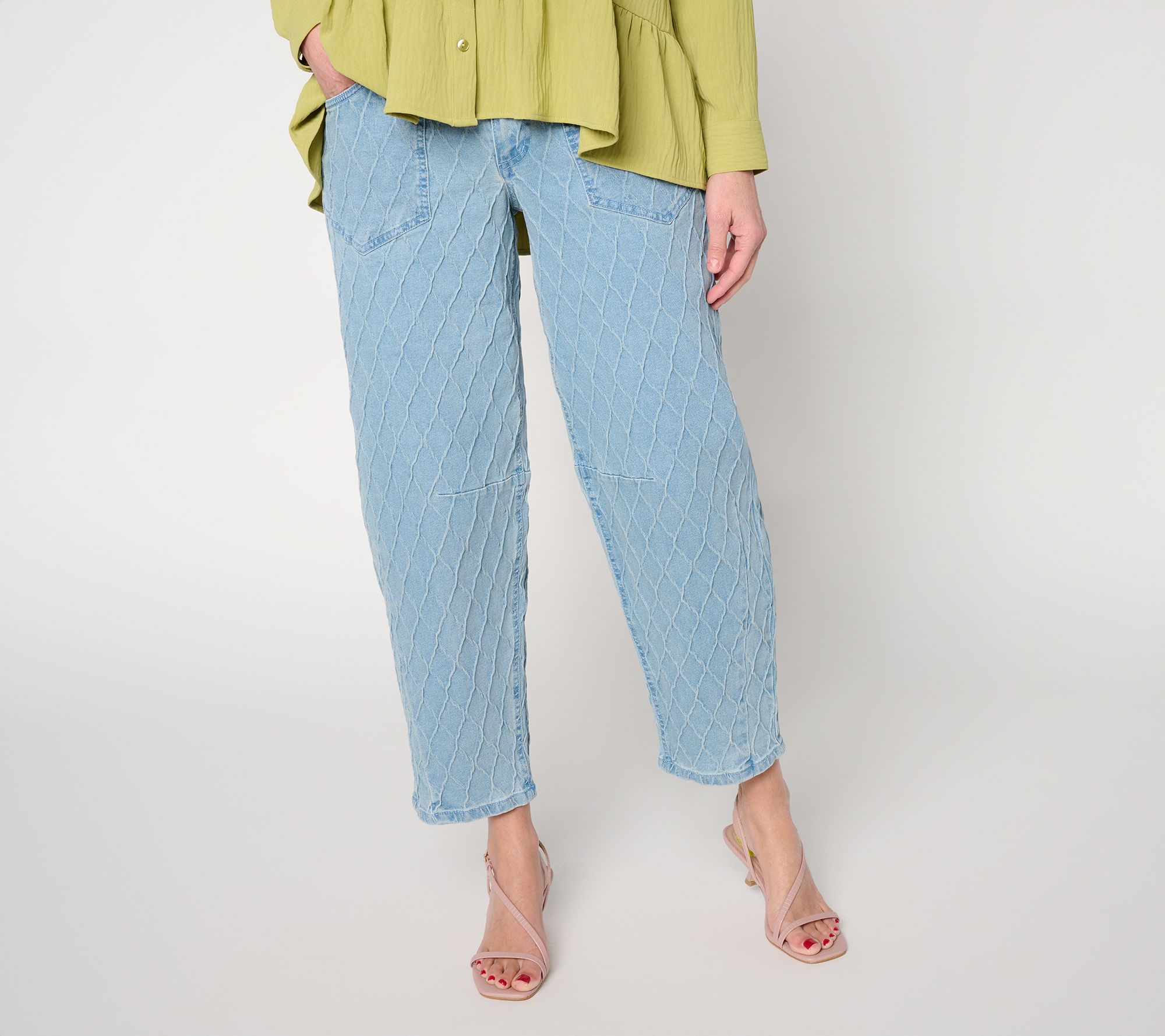 "As Is" Women with Control Tall Full Length Jacquard Barrel Jeans