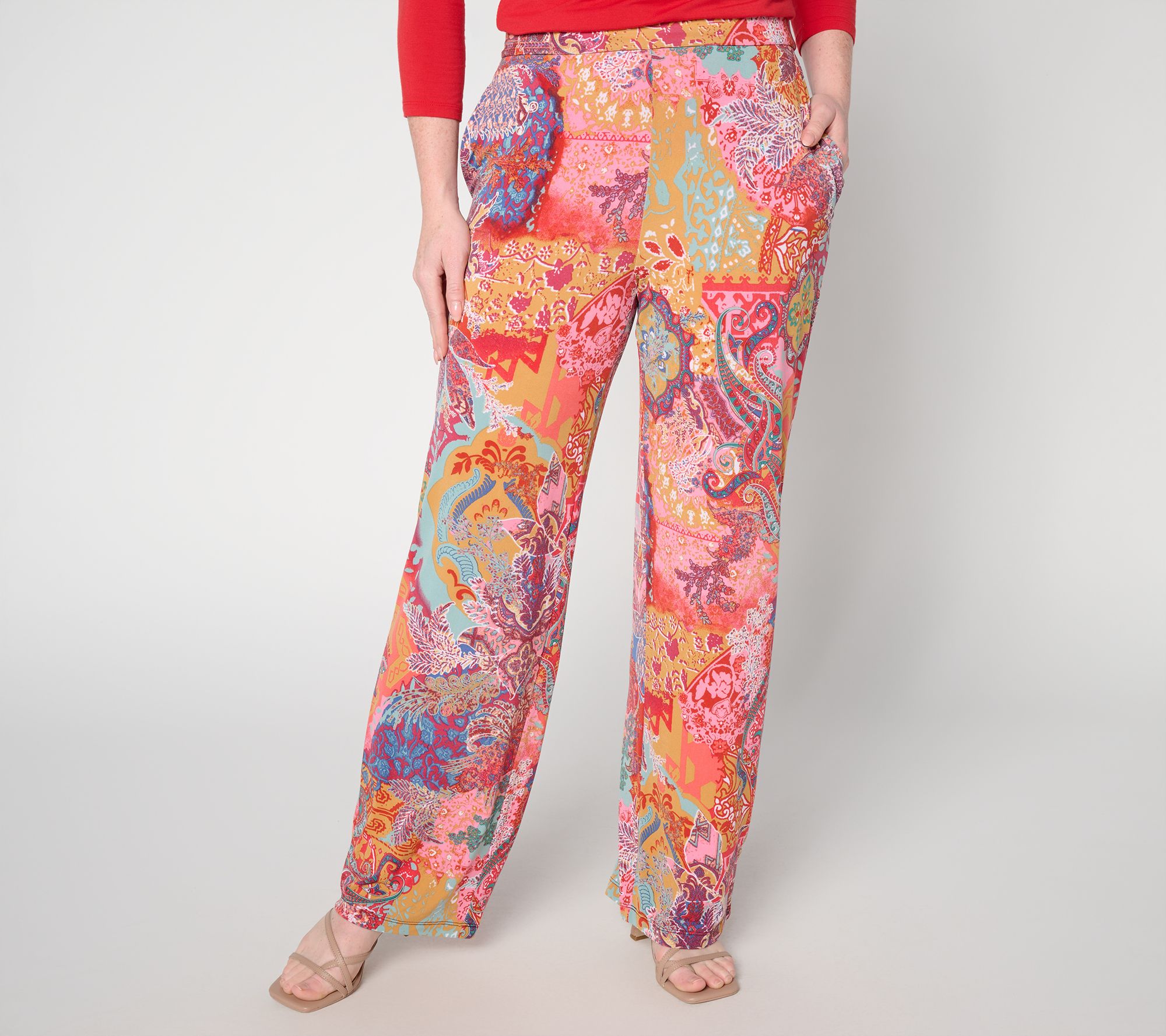 "As Is" Dennis Basso Petite Printed Italia Knit Pants