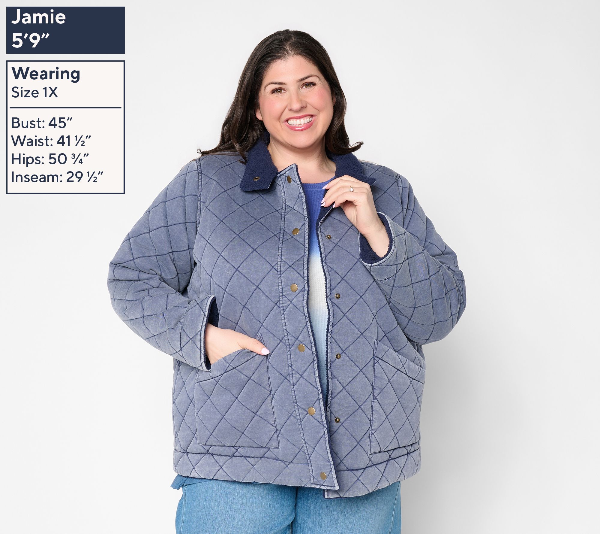 LOGO by Lori Goldstein Sherpa Lined Quilted Jacket | QVC