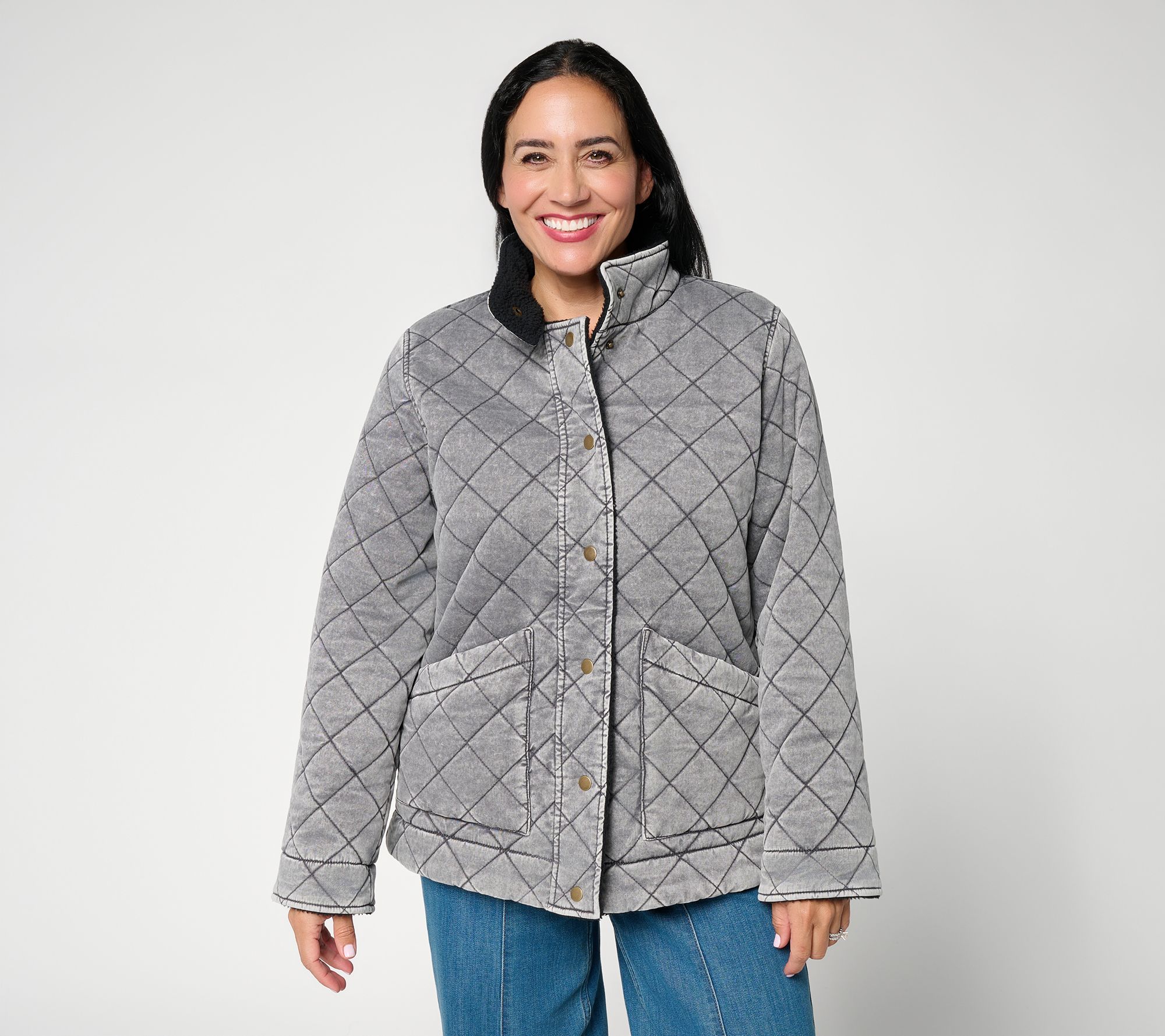 LOGO by Lori Goldstein Sherpa Lined Quilted Jacket