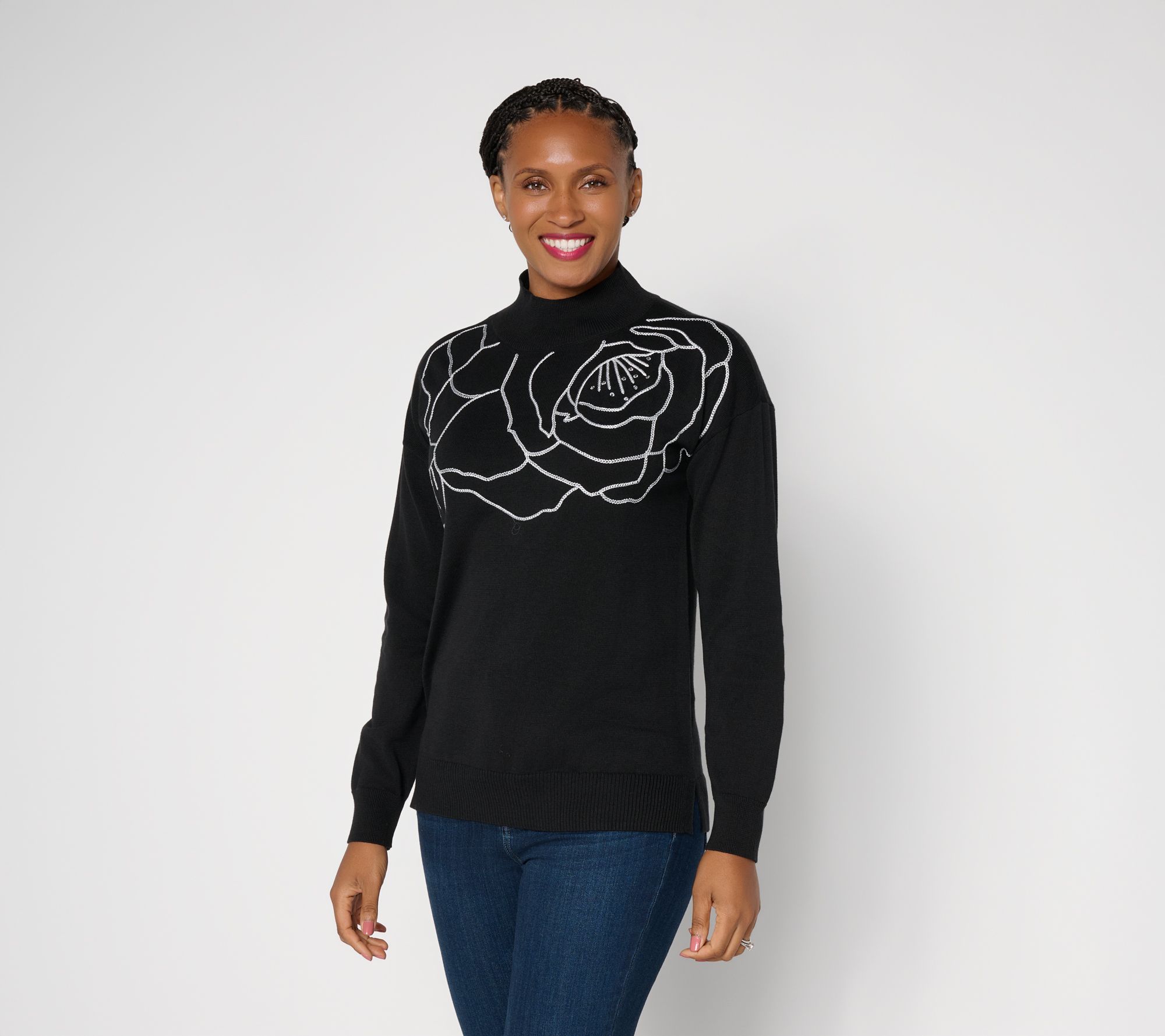 Belle by Kim Gravel Rosette Luxe Mock Neck Sweater | QVC